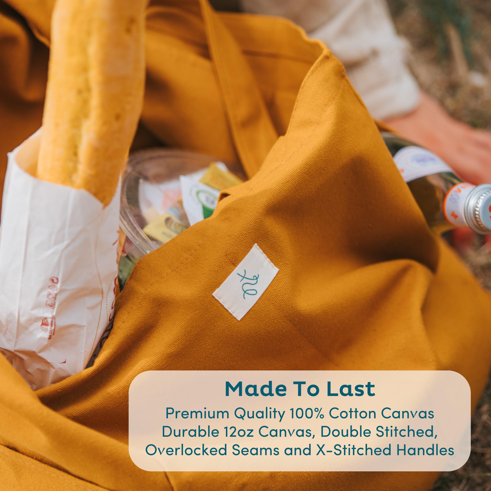 Reusable Grocery Bags - 100% Cotton 12Oz Canvas Grocery Bags With Handles, Large Kitchen Grocery Bags, Reusable Shopping Bags Fo