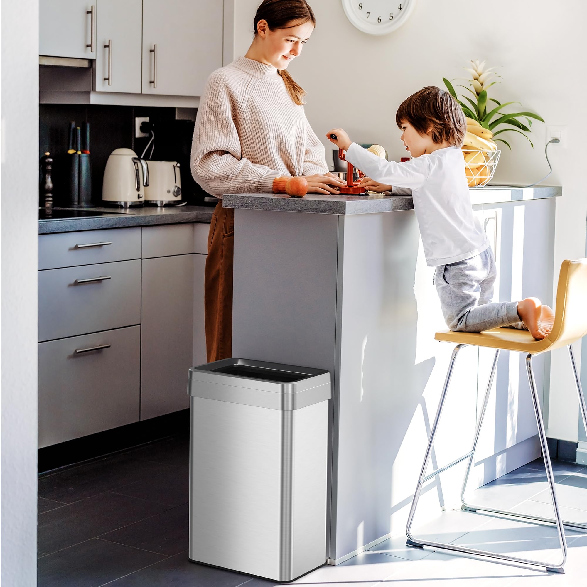 Itouchless Touchless Open Top Trash Cans With Absorbx Odor Filter, Stainless Steel, Rectangular 16 Gallon