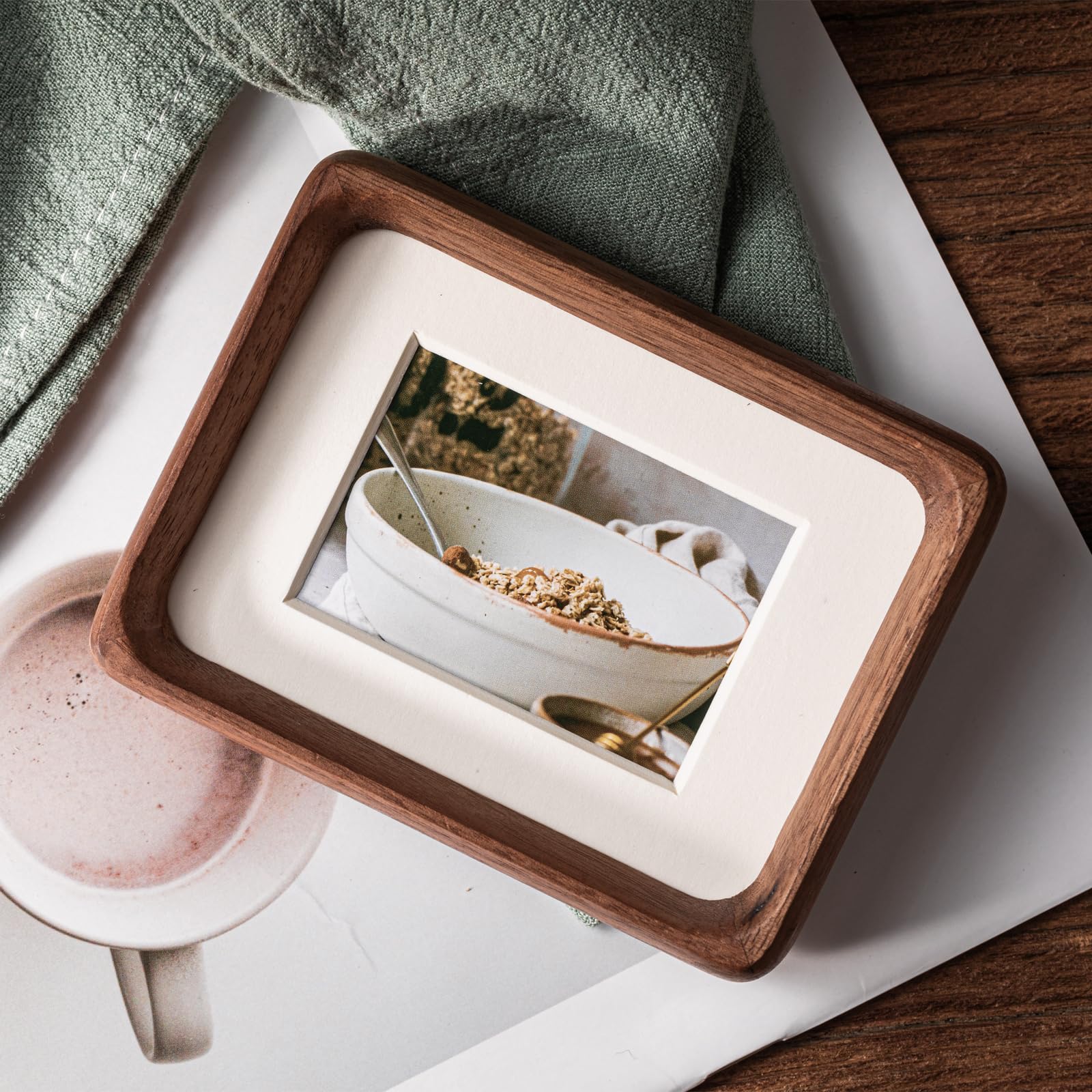 Youncewooder 3x4 Picture Frame with 2x3 Mat - Natural Walnut Wood small Rustic Frame, Wall & Tabletop Display for Family Photos
