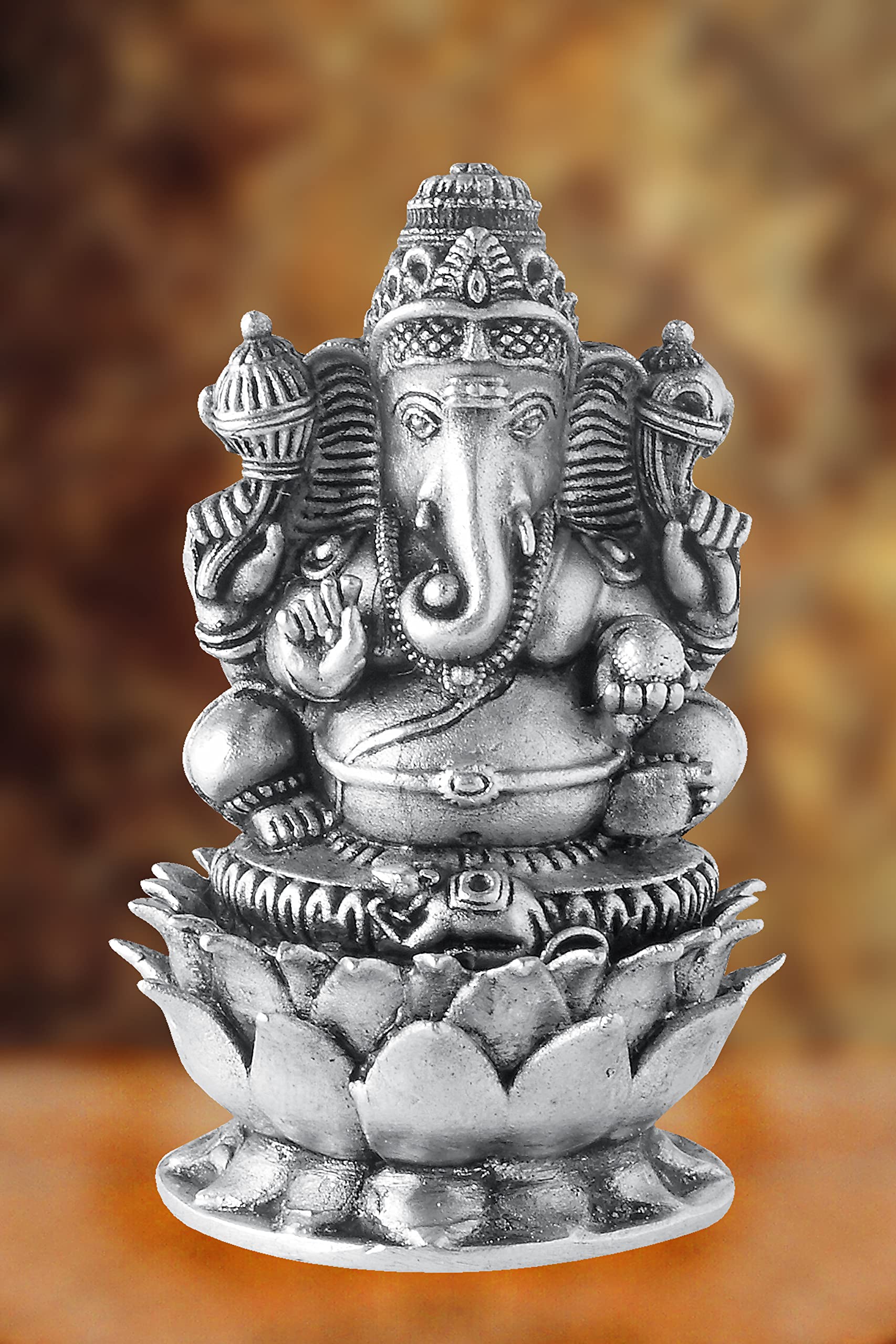 Prd Caratcafe Silver Ganesha Murti For Car Dashboard, Home & Office Use Made In Pure 925 Solid Chandi Metal Idol Of Ganesh Ji On