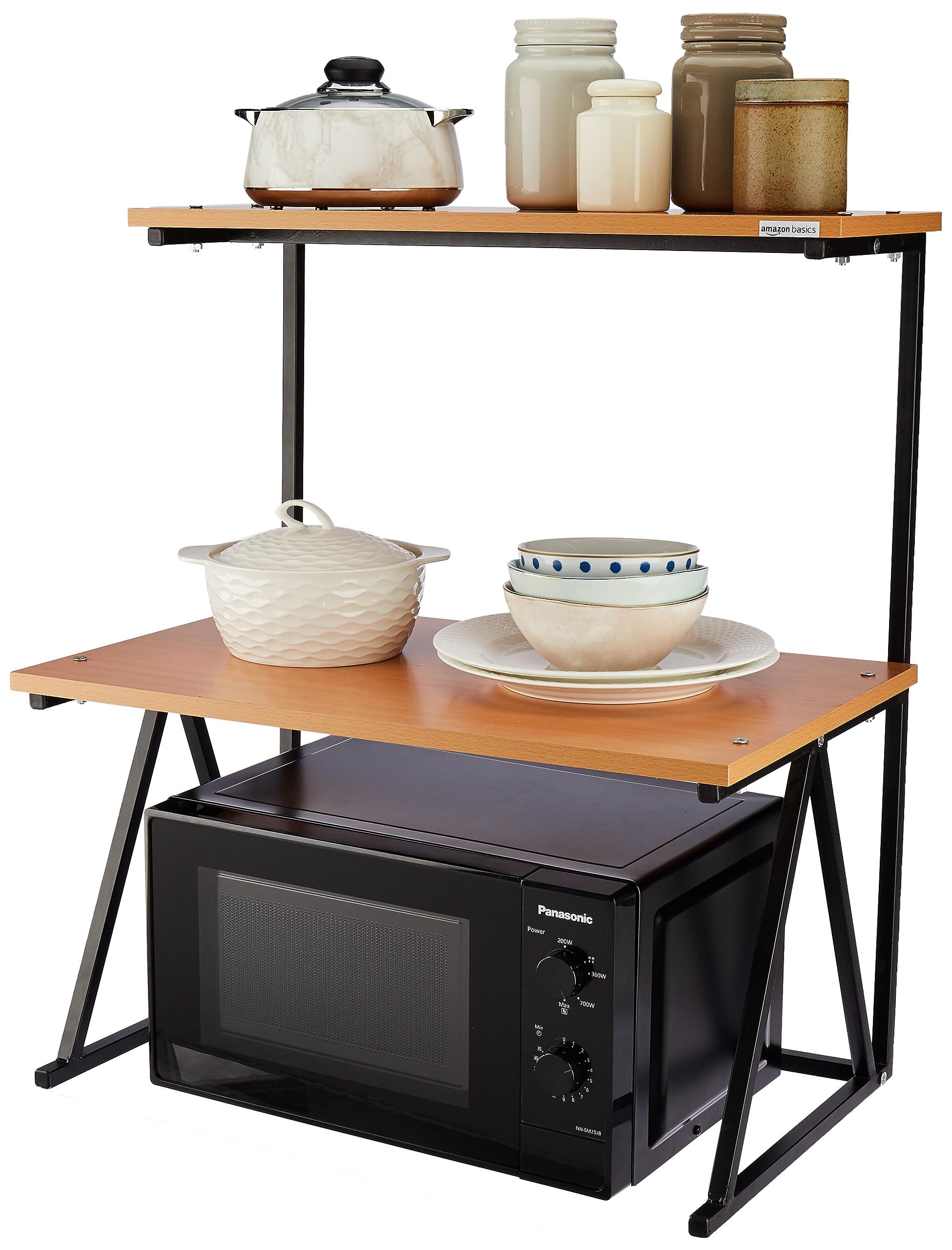 Amazon Basics Wood And Metal Multi-Purpose Stand For Microwave, Oven, Otg| Kitchen Organizer |Toaster Grill Organizer (Brown)
