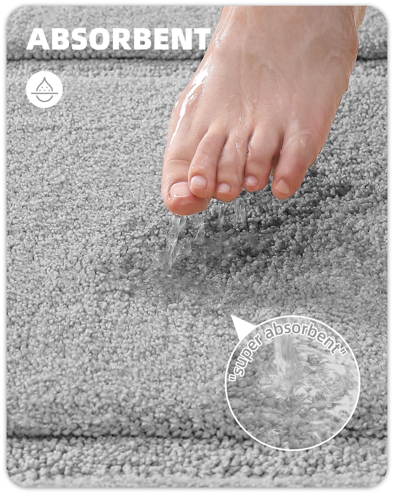 Color&Geometry Grey Bathroom Rugs, Non Slip, Absorbent, Soft, Washable, Thick Bath Mat, 20''X32'' Small Bath Rug Bath Mats For B