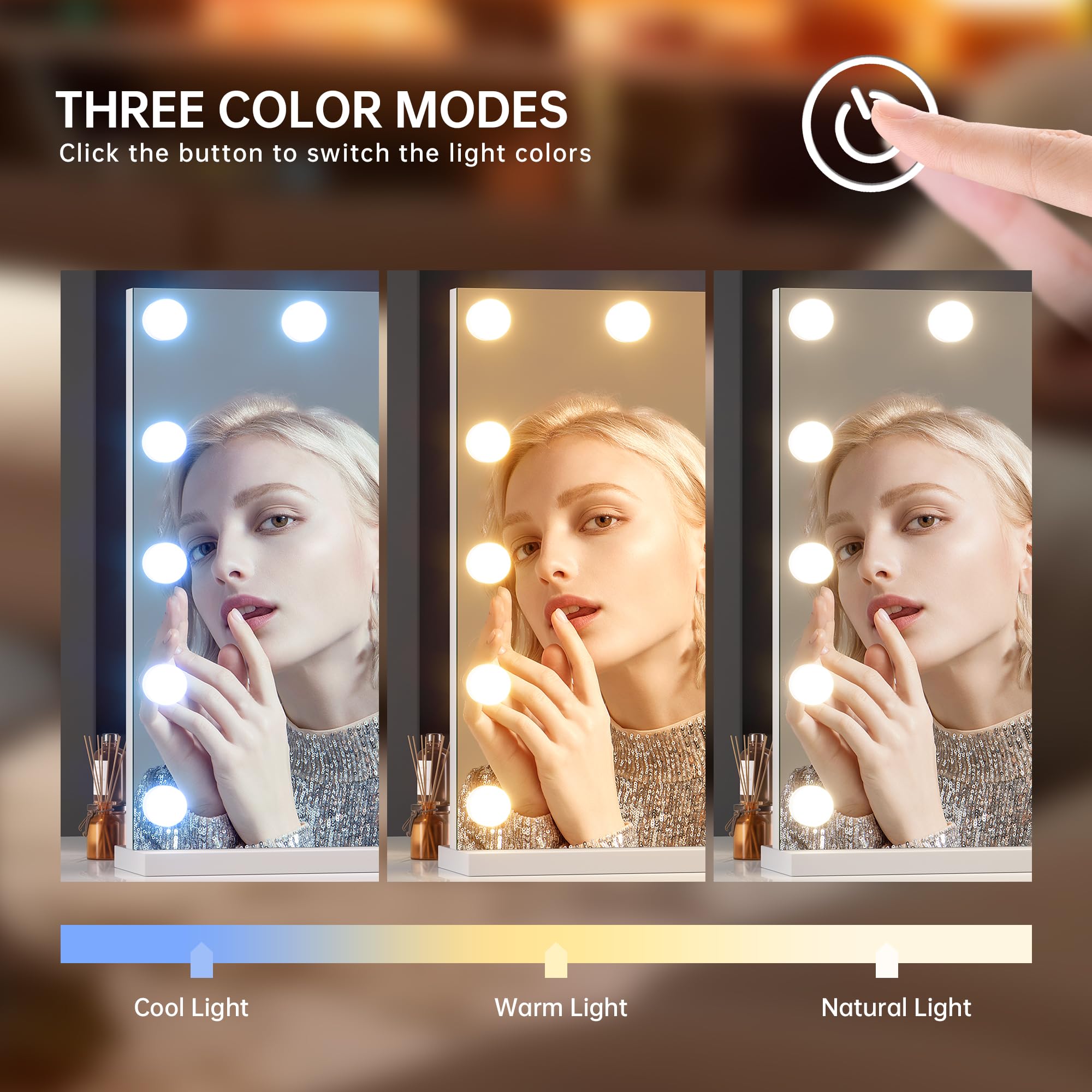 Ouboyo Vanity Mirror With Lights, 47'' X 35'' Hollywood Mirror, Makeup Mirror With 24 Dimmable Bulbs And 5X Magnification, 3 Col