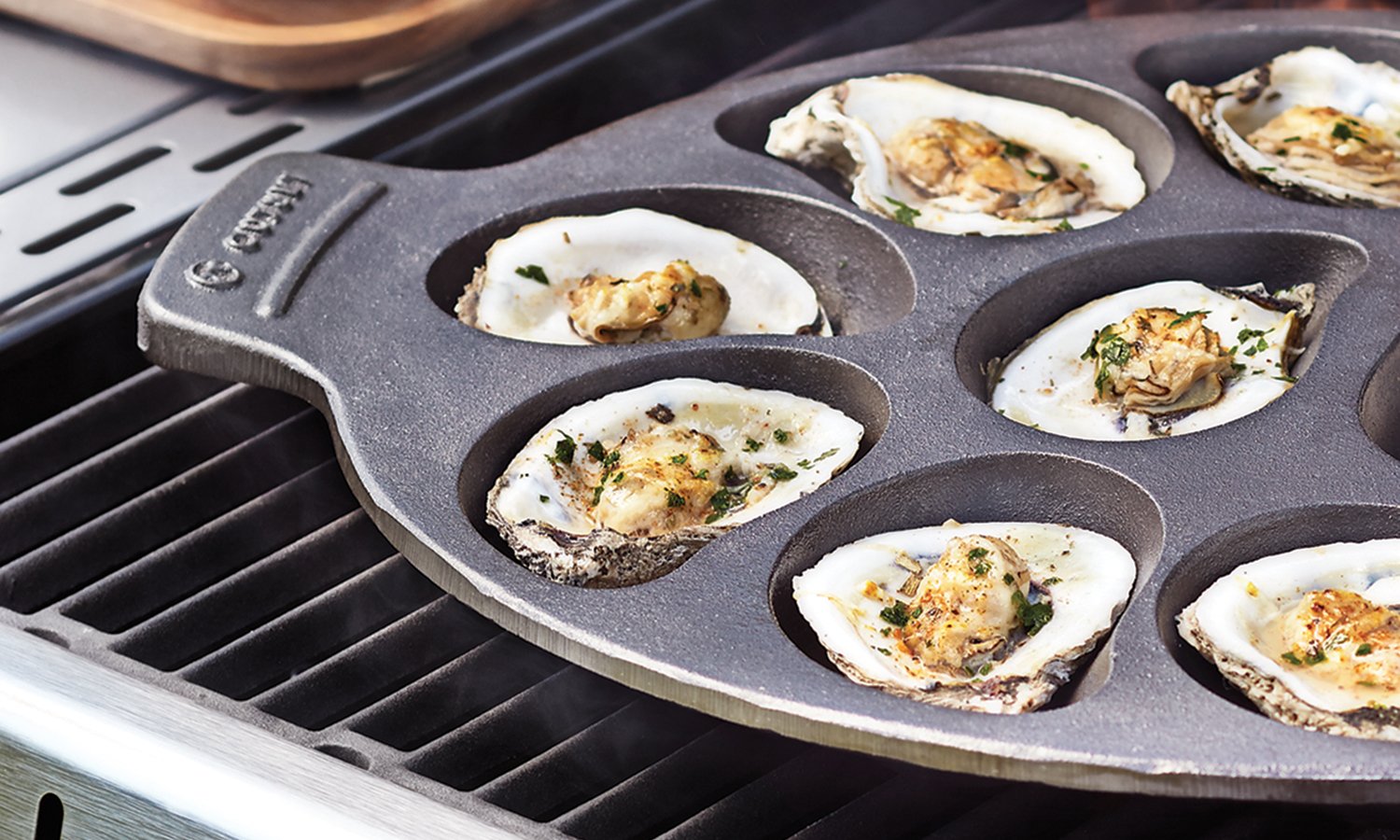 Outset Cast Iron Oyster Grill Pan, 12 Cavities, Black, Model 76225