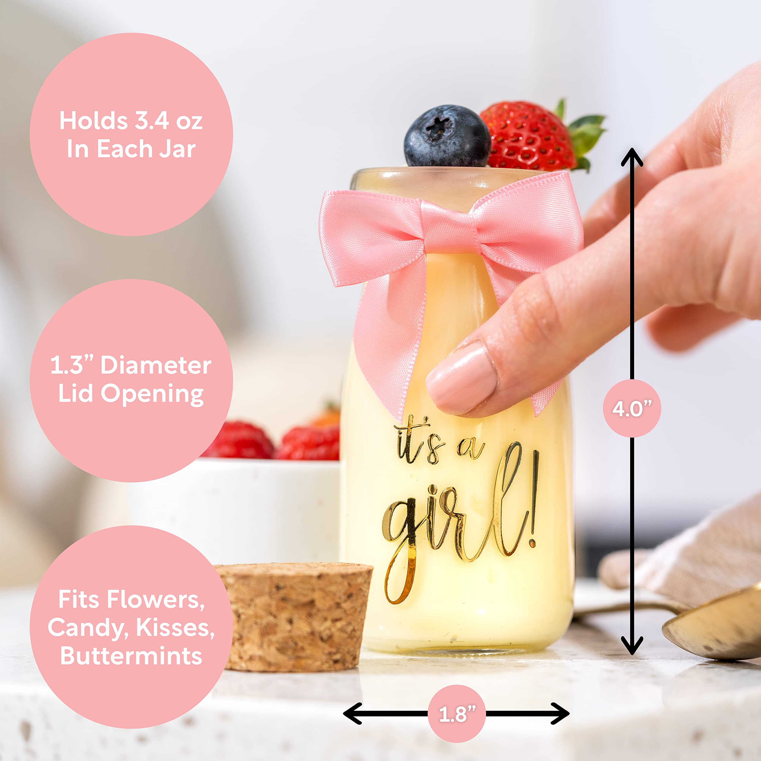 Ethisa 96 Pack It'S A Girl Milk Glass Bottles With Ribbons And Stickers - Vintage Baby Shower Favors For Guests And Table Center