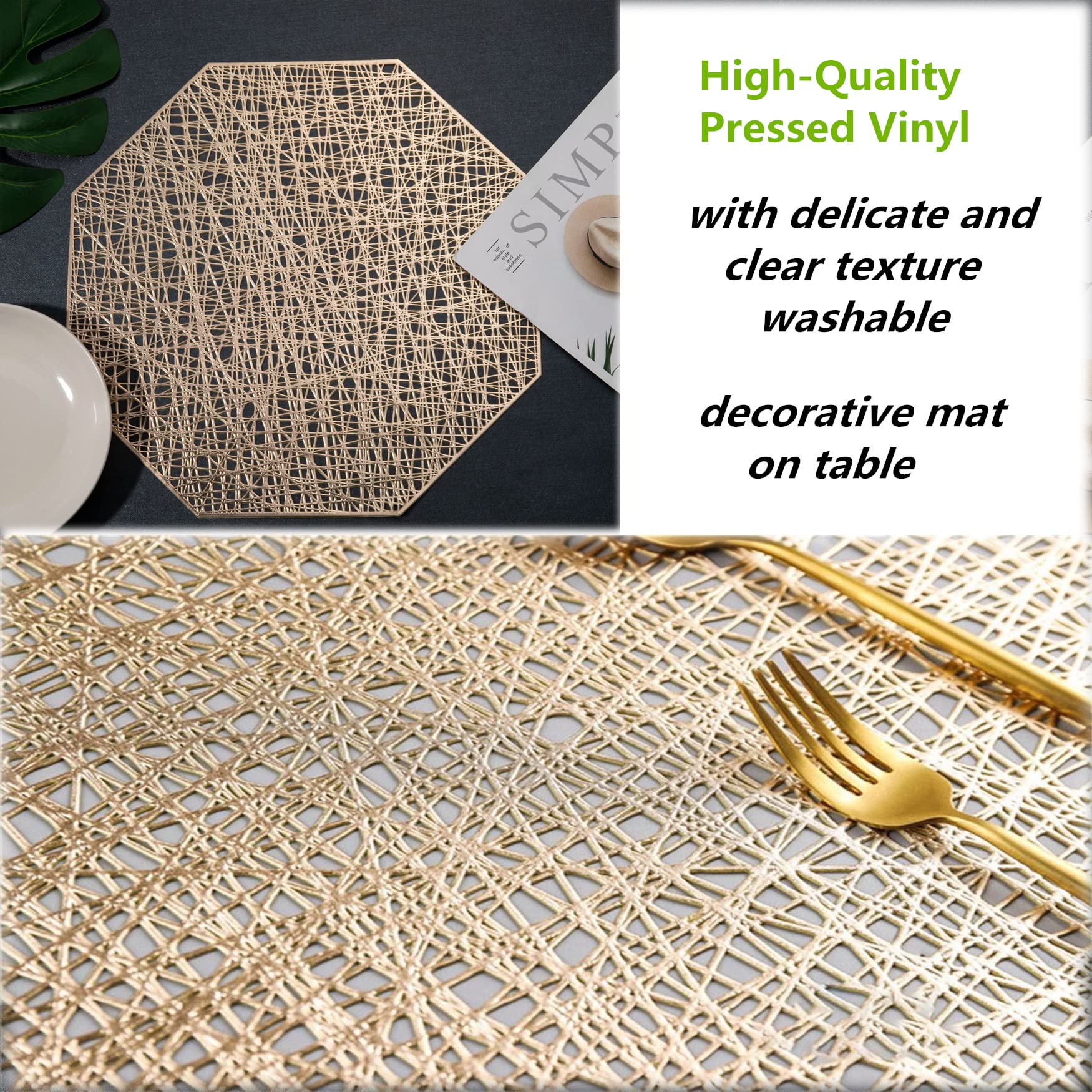 Xmkuwa Placemats 15 Inch Pressed Vinyl Round Table Mates For Dining Table Set Of 6, Washable And Wipeable Kitchen Place Mat For