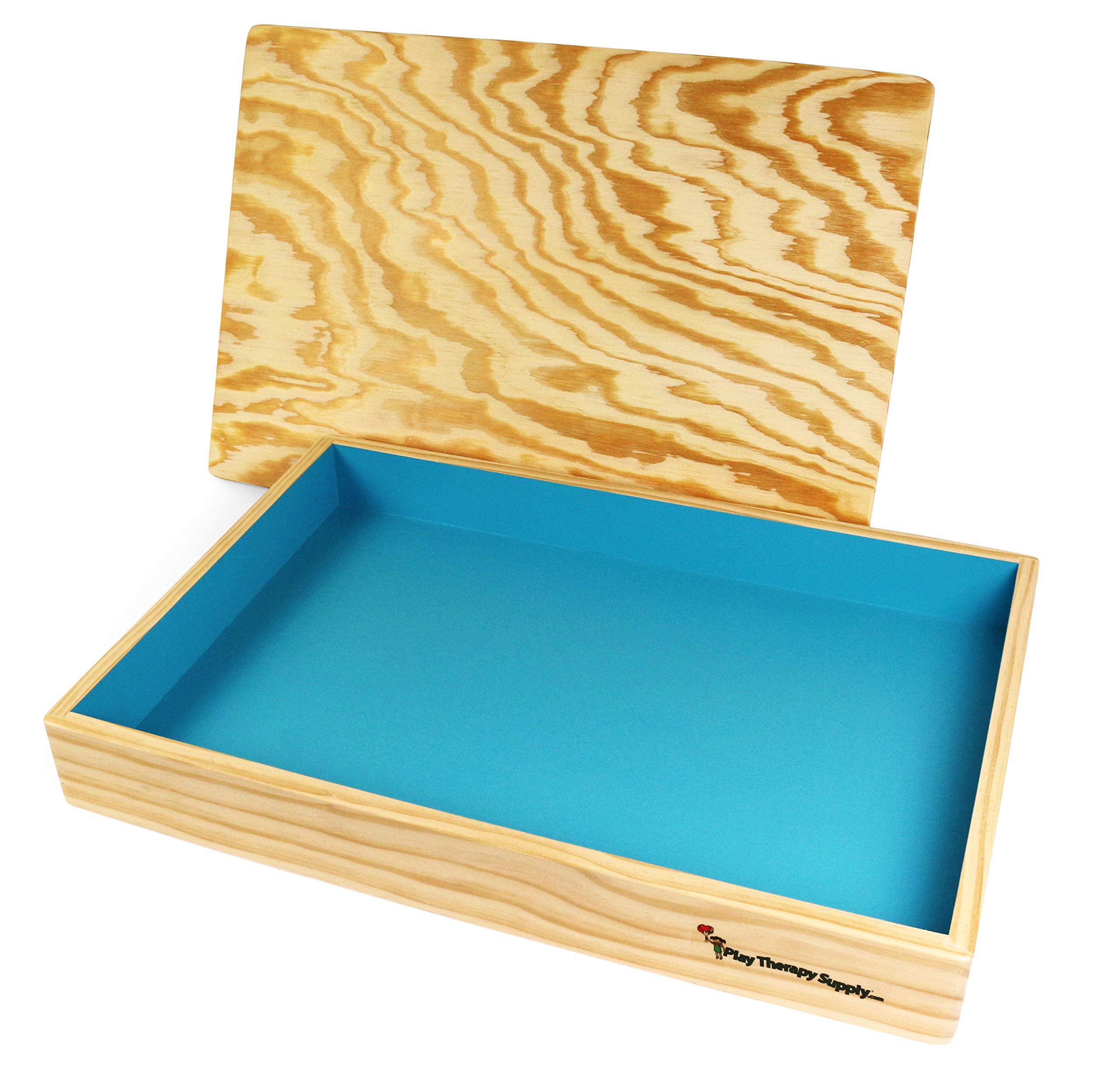 PlayTherapySupply Wooden Sandtray with Lid, 28.5" x 19.5" x 3.5", Blue, Model SAN-BWT