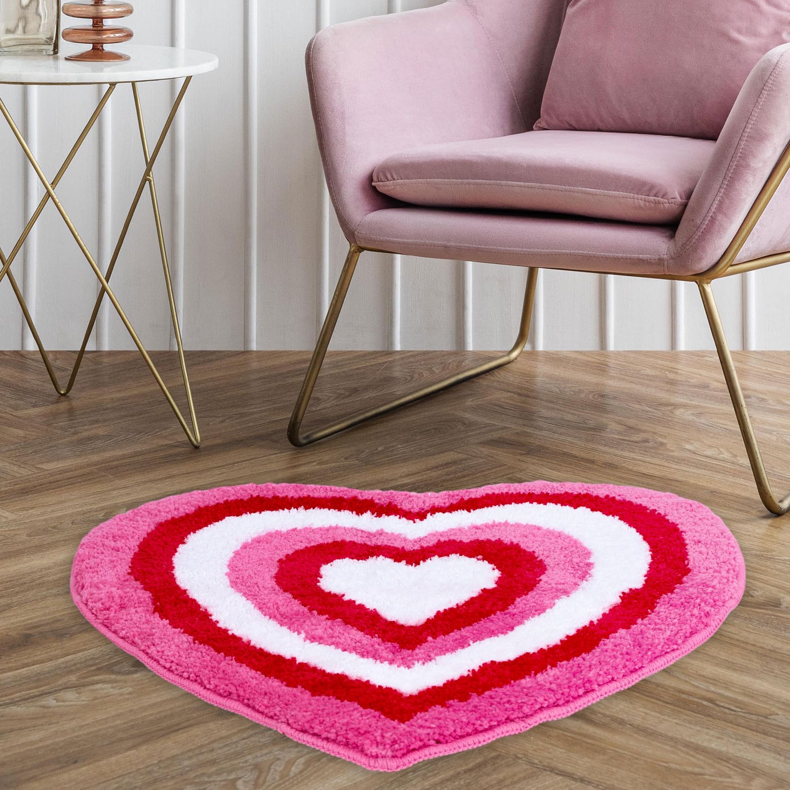 JarThenaAMCS Valentines Day Bath Rug Red Pink Heart Shape Tufted Bath Mat Non Slip Shower Rugs Front Door Mat Carpet Floor Rug 