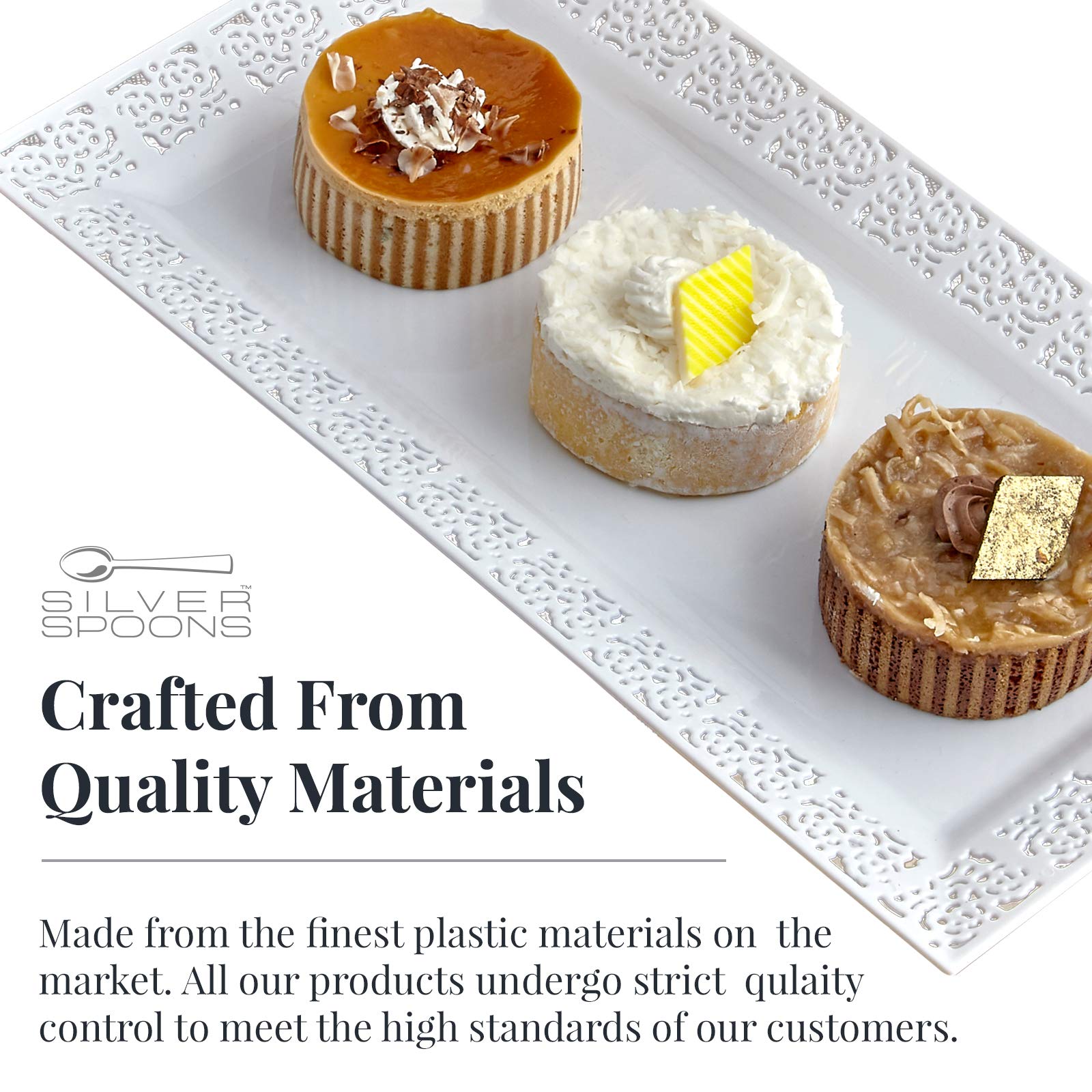 Silver Spoons Disposable Lace Trays | For Upscale Wedding And Dining | 6 Pc | White | 14    X 7.5    -