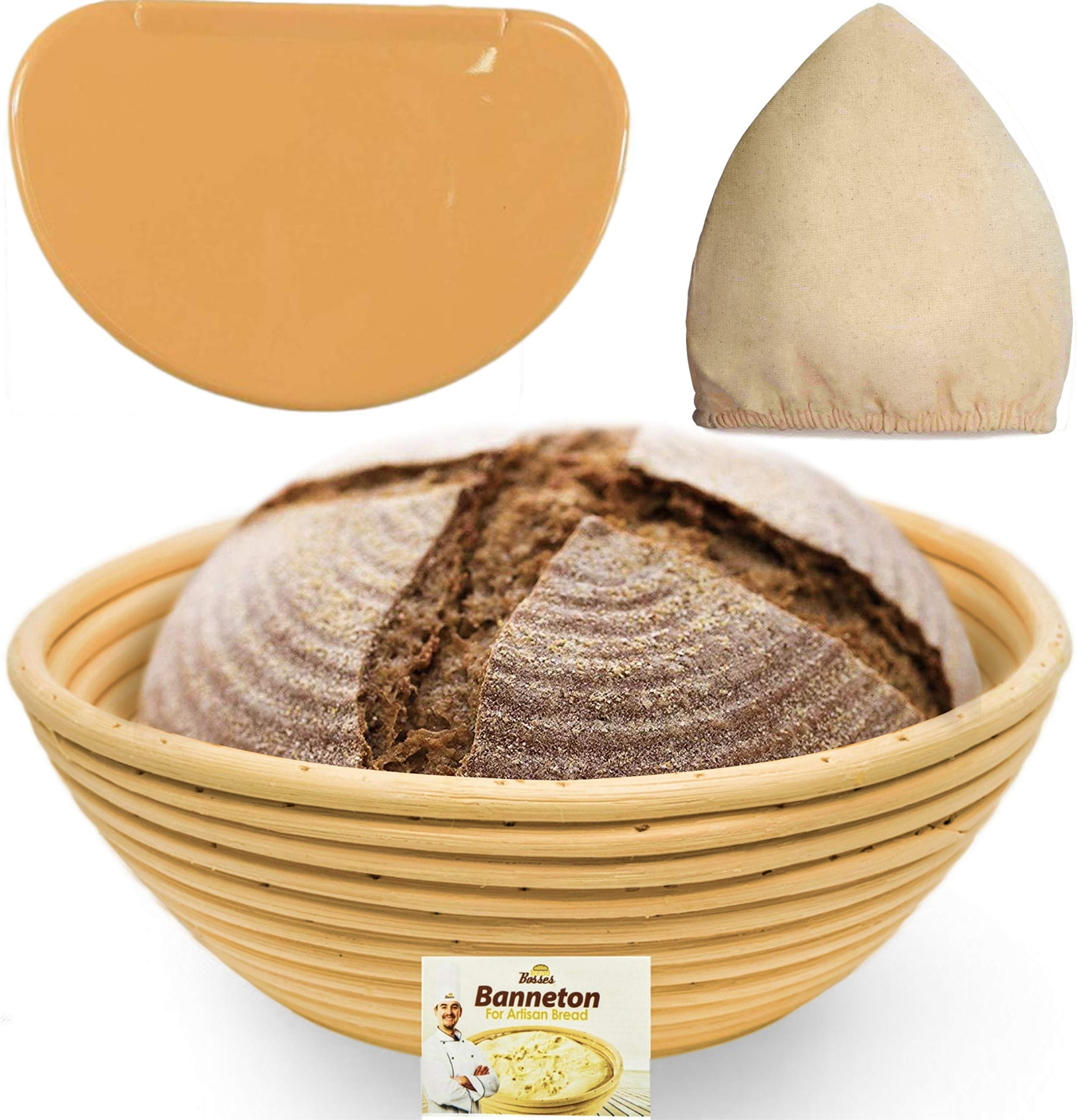 9 Inch Bread Banneton Proofing Basket - Baking Bowl Dough Gifts for Bakers Proving Baskets for Sourdough Bread Scraper Tool Star