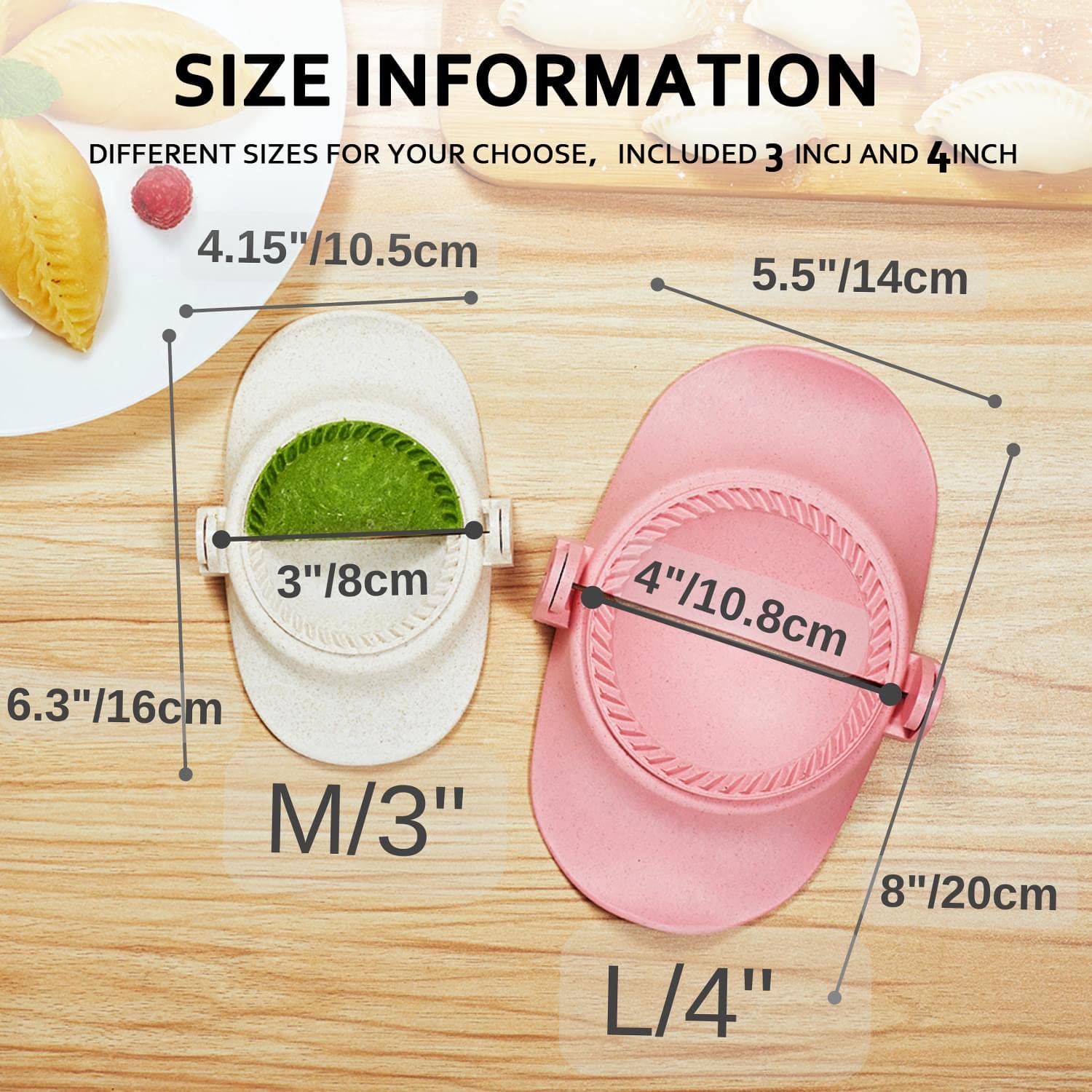 Mumsung Empanadas Press Maker, Dumpling Maker Mold Set With Dough Cutter, Dumpling Mold Set (L/4''+M/3'')