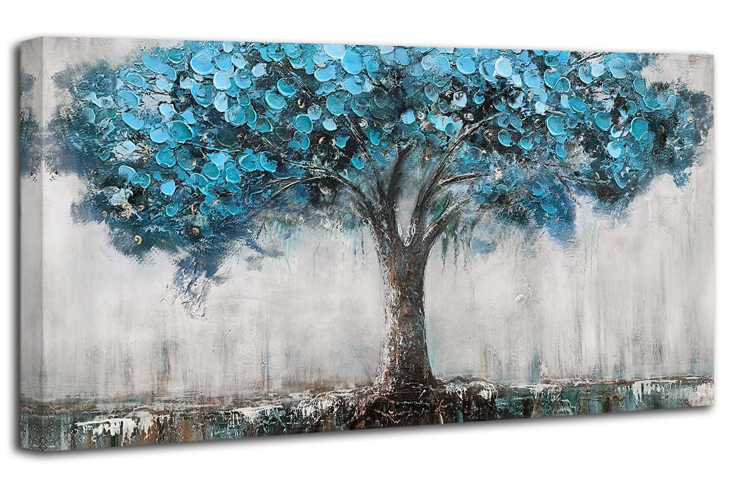 Anolyfi Wall Art Tree Abstract Canvas Picture Landscape Panoramic Blue Tree Painting For Living Room Large Decor, Textured Wrapp
