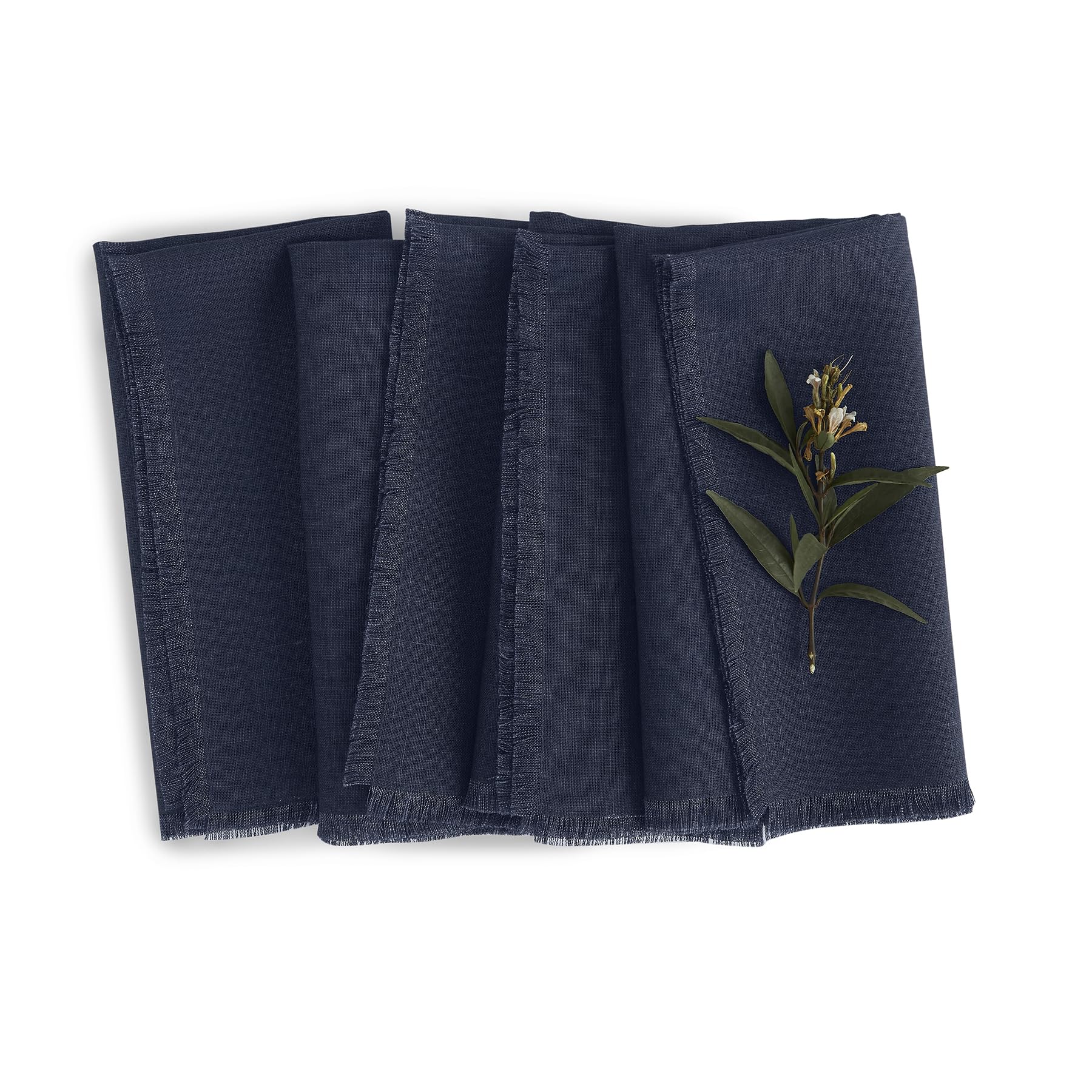 Solino Home Fringe Linen Dinner Napkins 20 x 20 Inch - 100% Pure Linen Navy Cloth Napkins Set of 4 for Spring, Easter - Handcraf