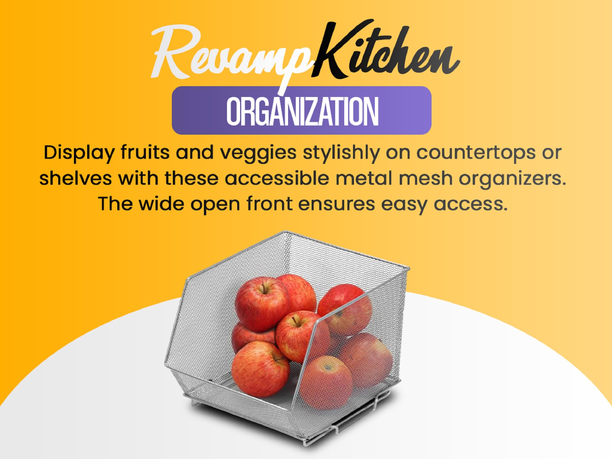 Ybm Home Mesh Stacking Bin Storage Containers For Kitchen Pantry, Cabinet And Shelves, Metal Wire Basket Rack For Fruits And Veg