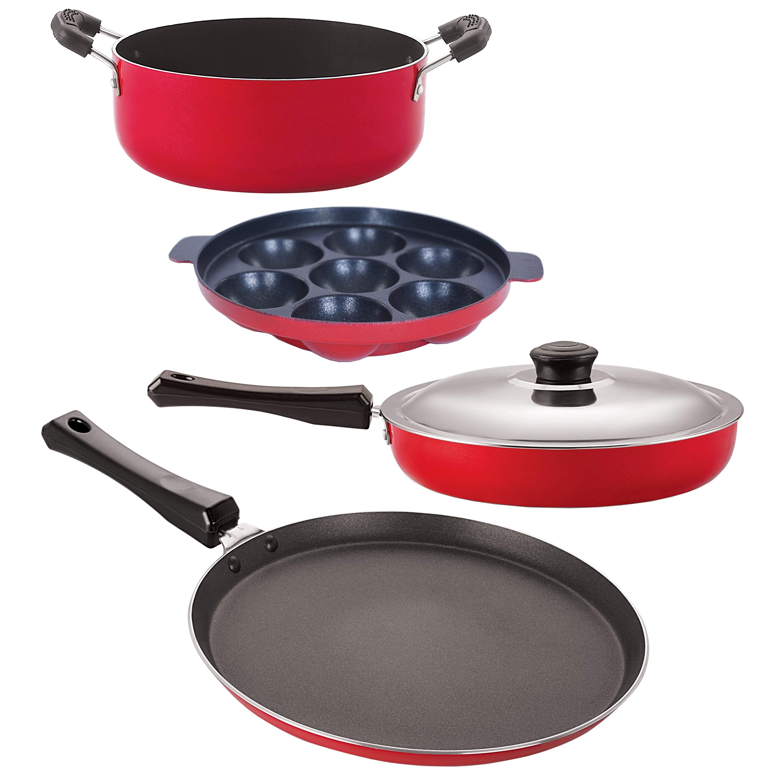 Nirlon 3 Layer NonStick Coated Aluminium 4 Piece Kitchen Cookware With Bakelite Handle