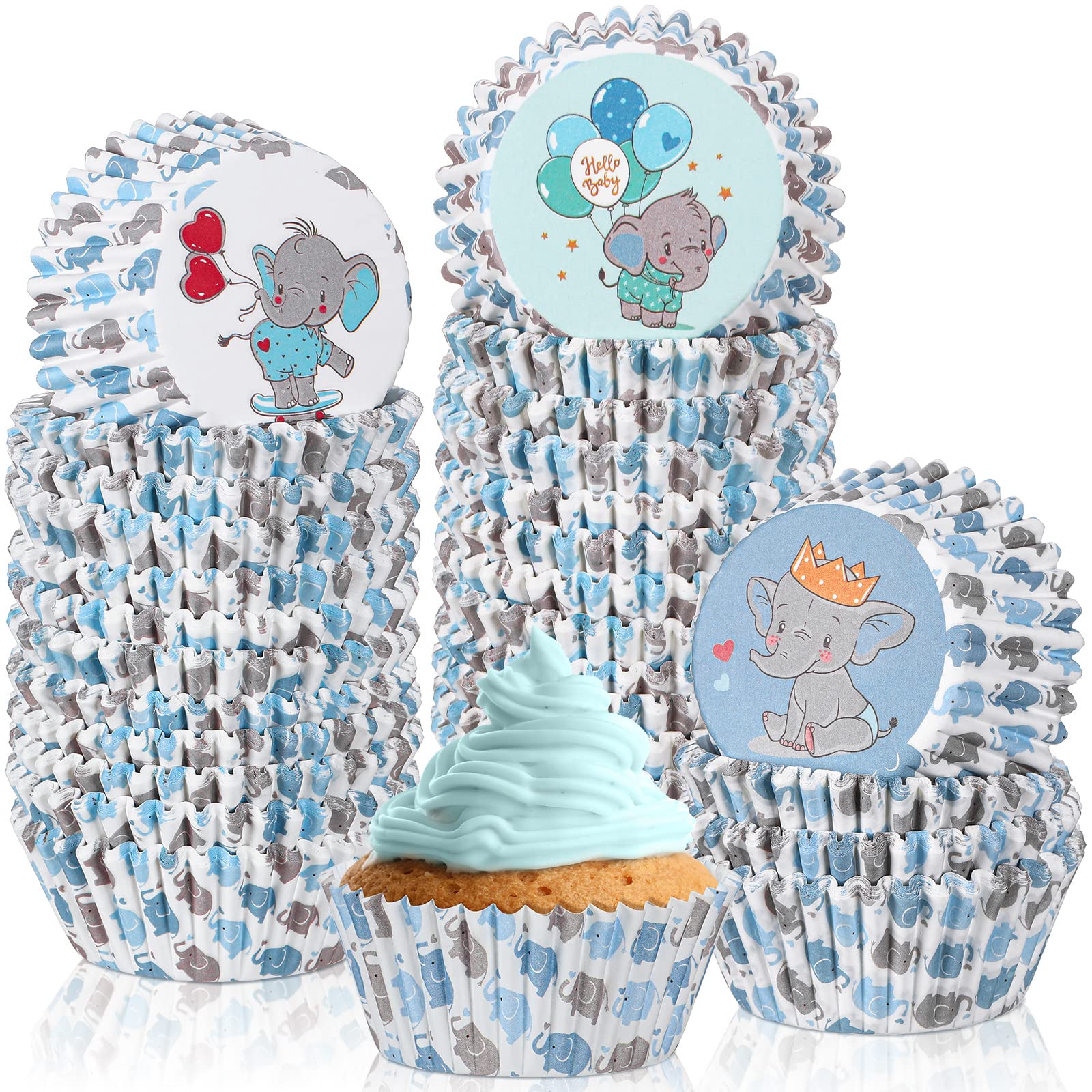 300 Count Baby Shower Cupcake Liners Boy Elephant Muffin Cups Paper Liners Blue Cupcake Wrappers Baking Cups Baking Liners Holde