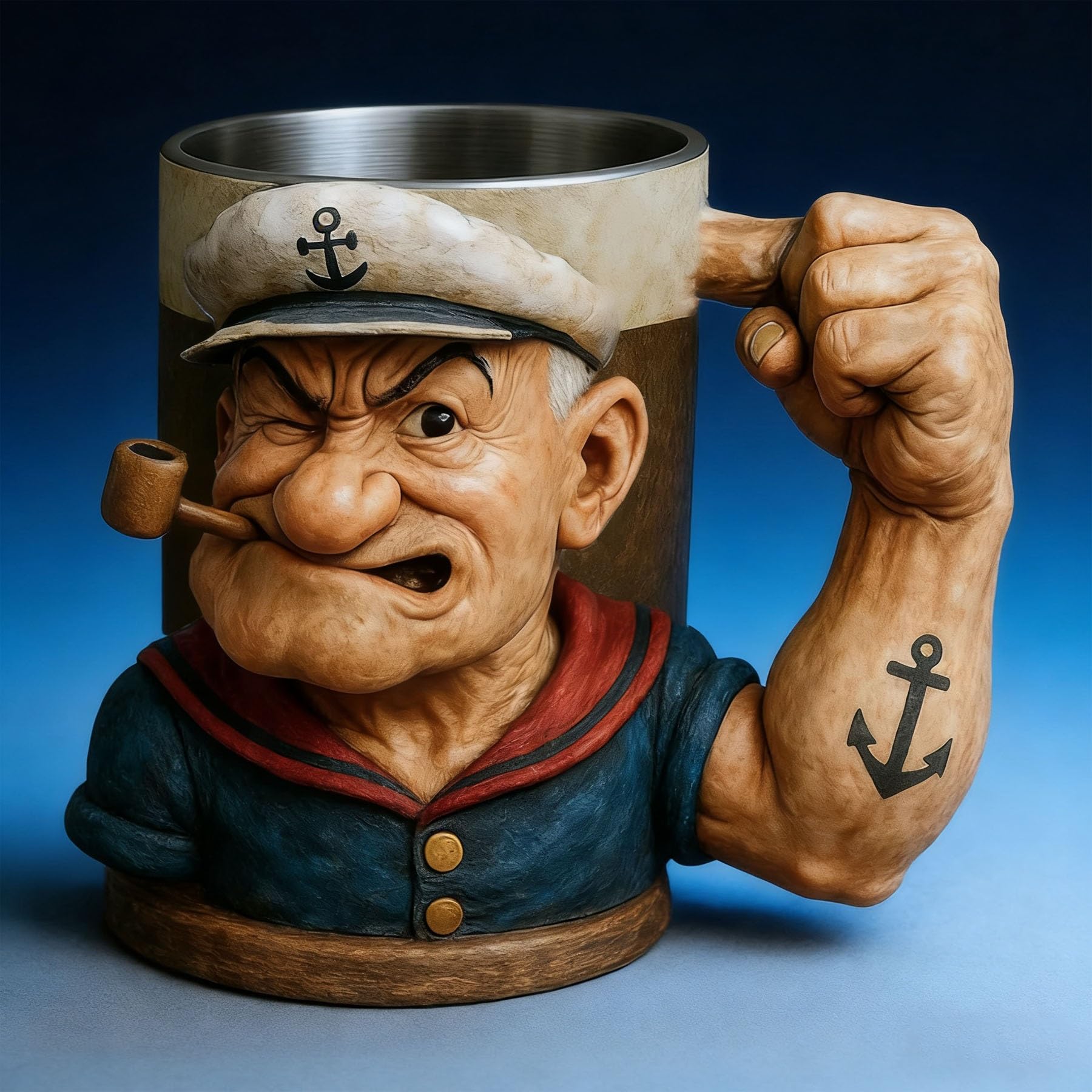 QXQXI Popeye coffee mug, desktop decoration character sculpture, 3D painting, insulated coffee mug, Valentines Day and Christma
