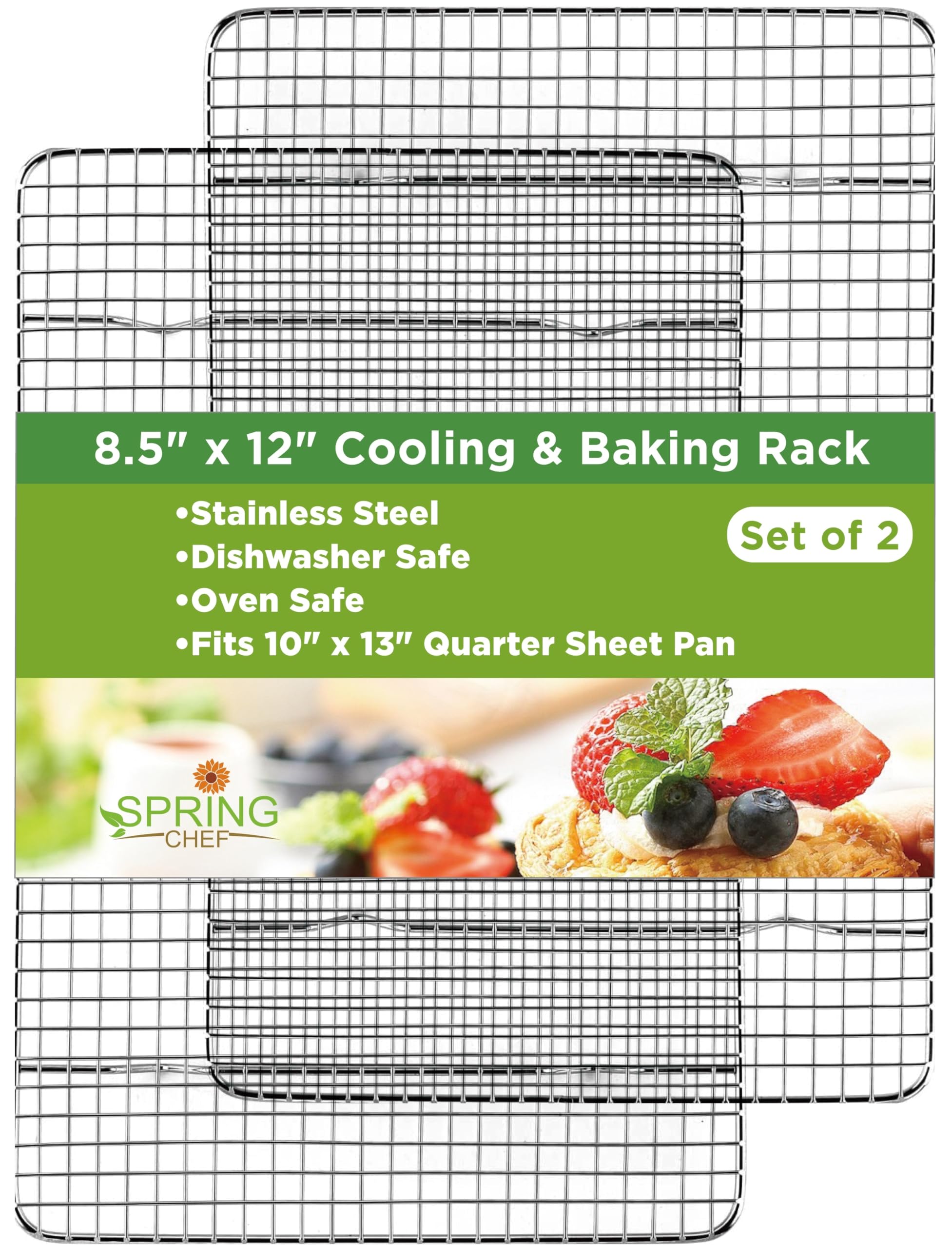 Spring Chef Cooling Rack & Baking Rack - 100% Stainless Steel Cookie Cooling Racks, Wire Rack For Baking, 8.5 X 12 Inches Fits S