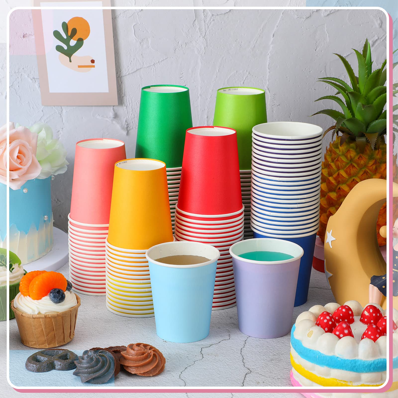 Dingion 300 Pcs Colorful Paper Cups 8 Oz Valentine'S Day Hot Cups Disposable Mouthwash Holiday Party Cup For Tea Coffee Valentin
