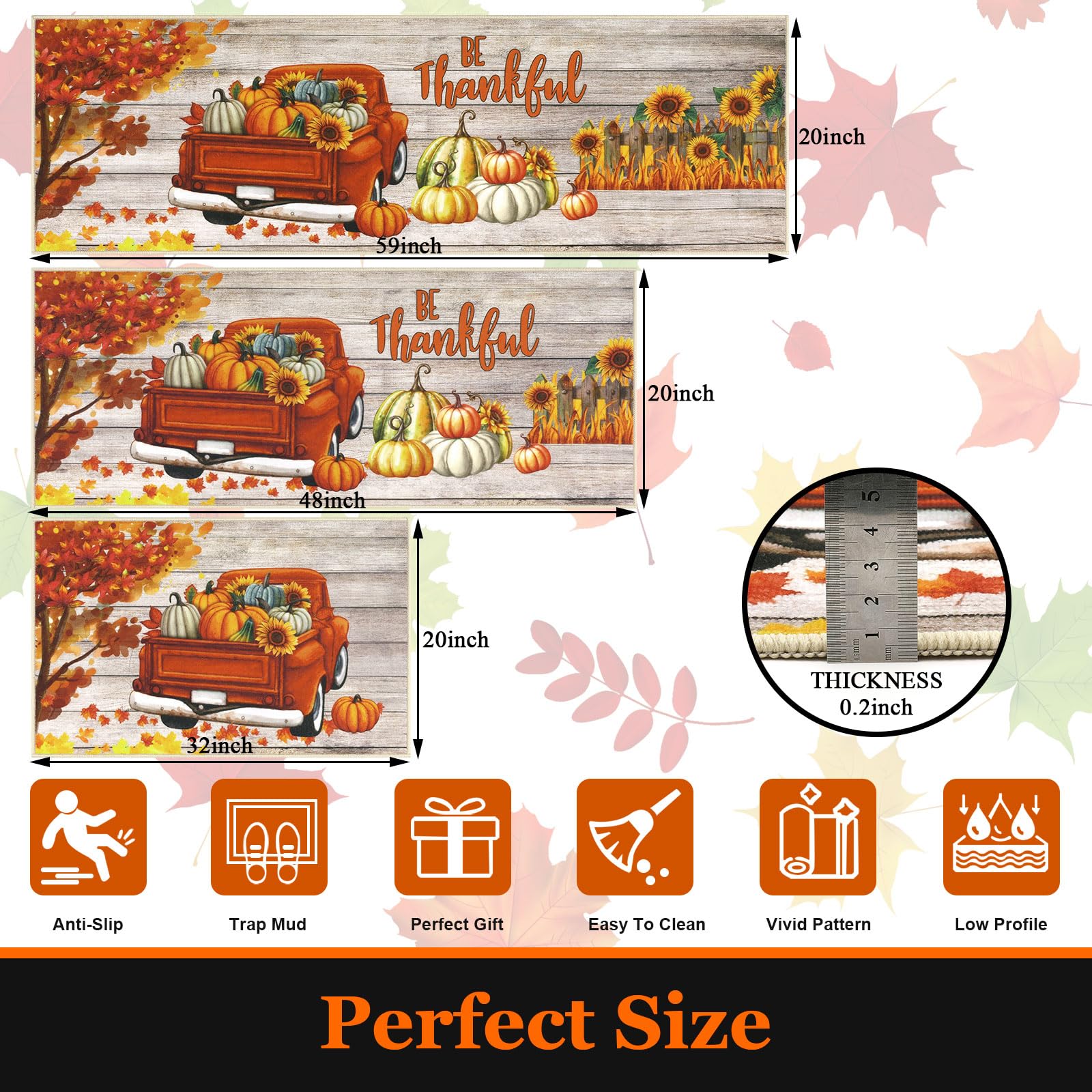 U Artlines Fall Kitchen Rugs with Runner Sets 3 Piece Vintage Truck Seasonal Harvest Holiday Party Rugs and Mats Non Skid Washa