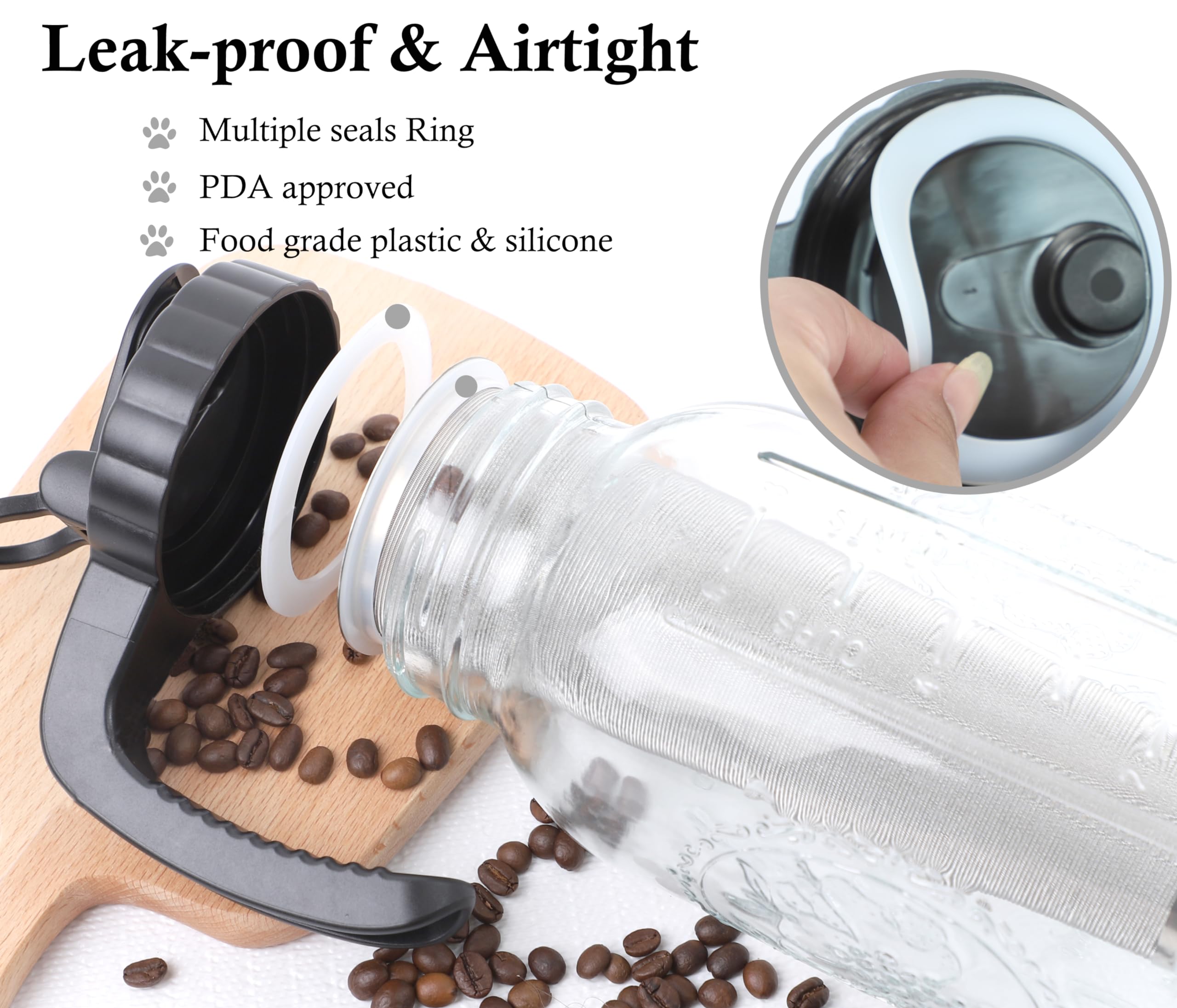 Cold Brew Coffee Maker Pitcher 2 Quart Glass Mason Jar With Spout Lid Filter Half Gallon Wide Mouth Iced Tea Brewing Jug Heavy D