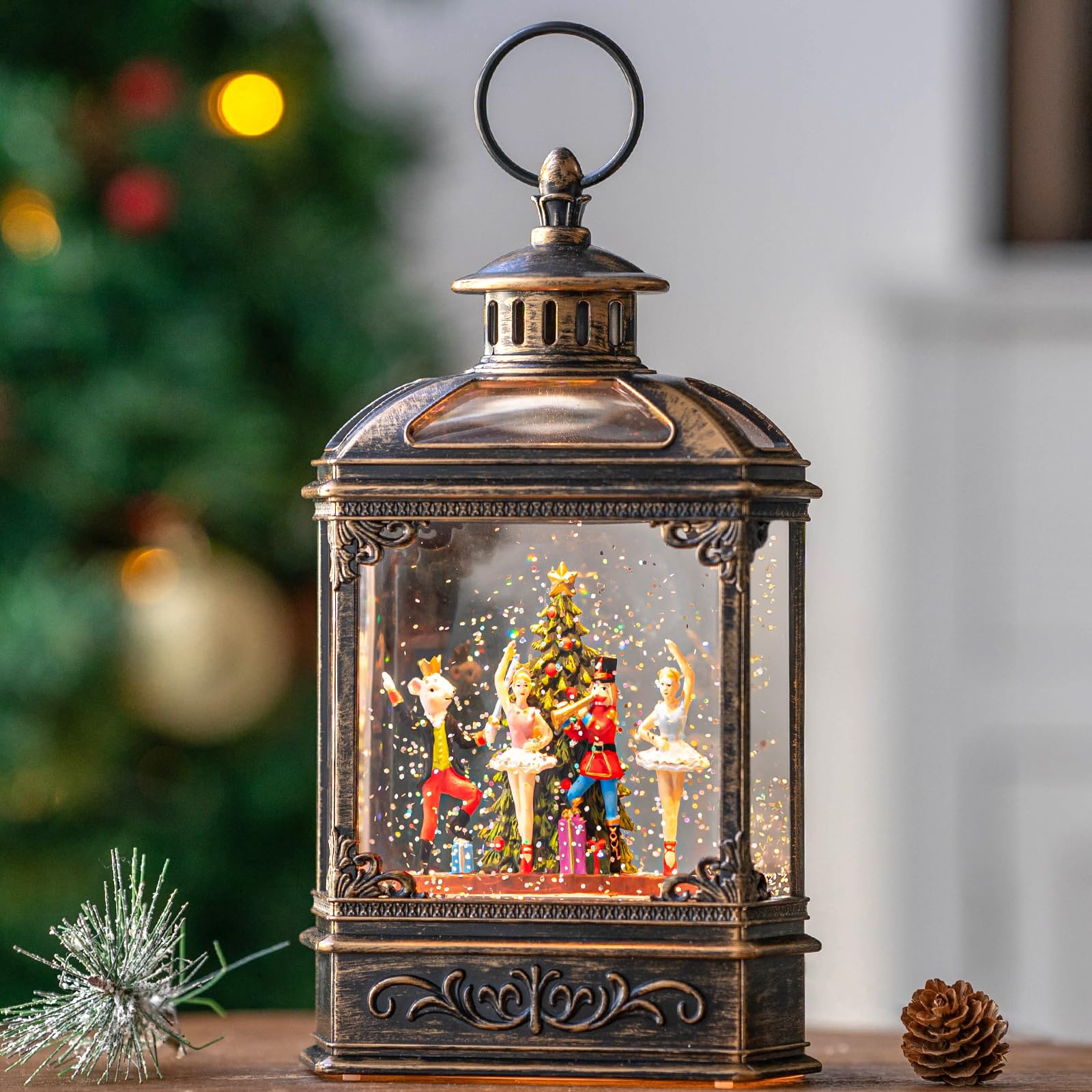 Christmas Snow Globe Lantern Lighted Nutcracker Suite Scene Musical Snow Water Lantern Swirling Glittering Home Decoration and G
