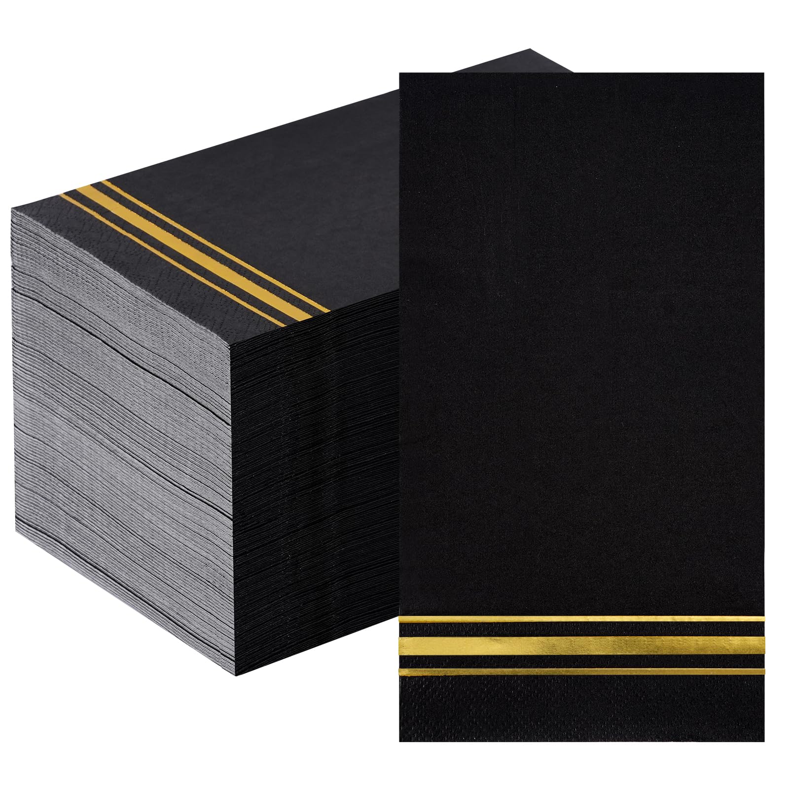 100 Gold Trim Lined Paper Napkins Black Elegant Dinner Napkins, 3 Ply Gold Foil Guest Napkins Disposable Hand Towels For Bathroo