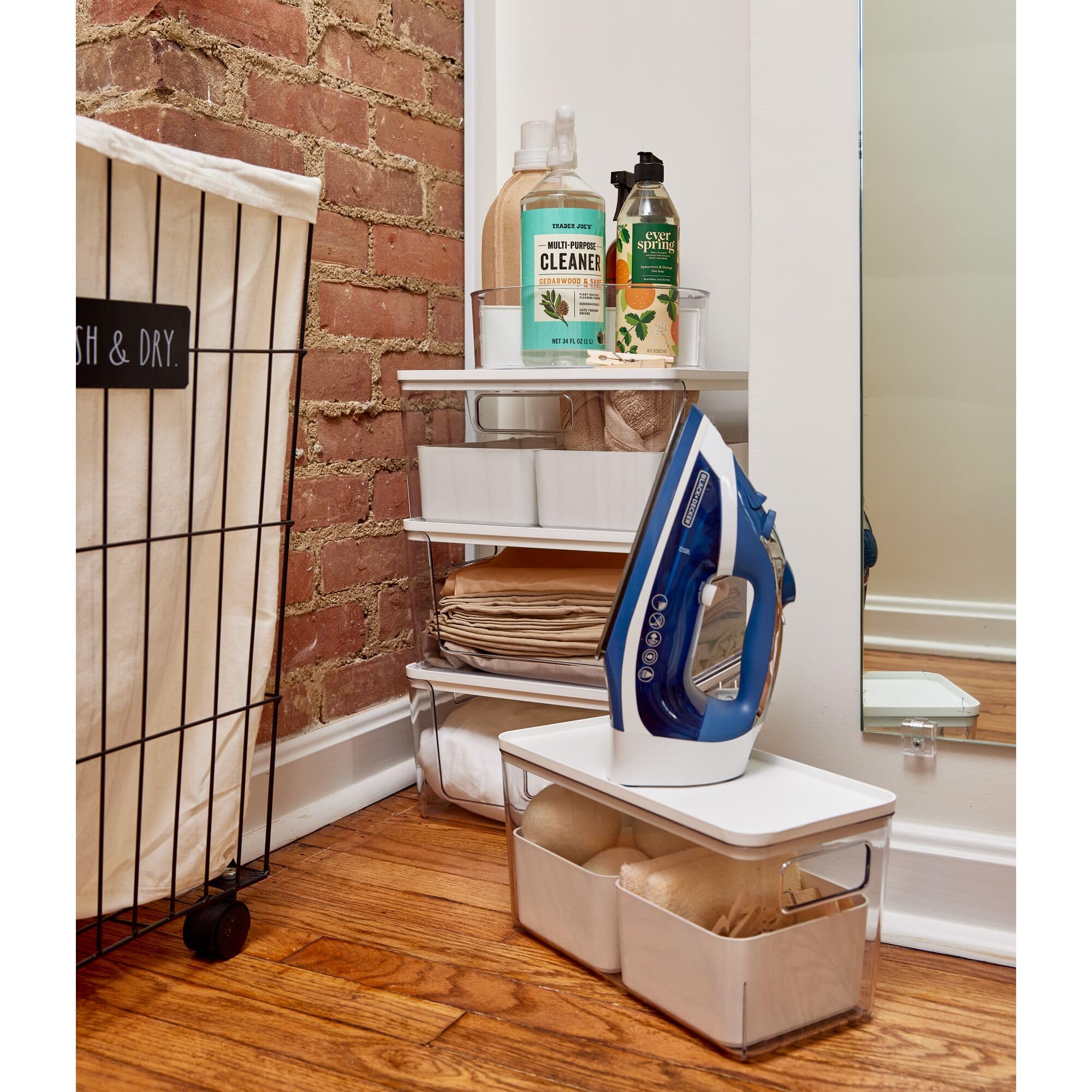 Rosanna Pansino x iDesign Recycled Plastic Open Front Kitchen Storage Bin with Lid, Clear Bin/Marshmallow Lid, 12'' x 12'' x 6''