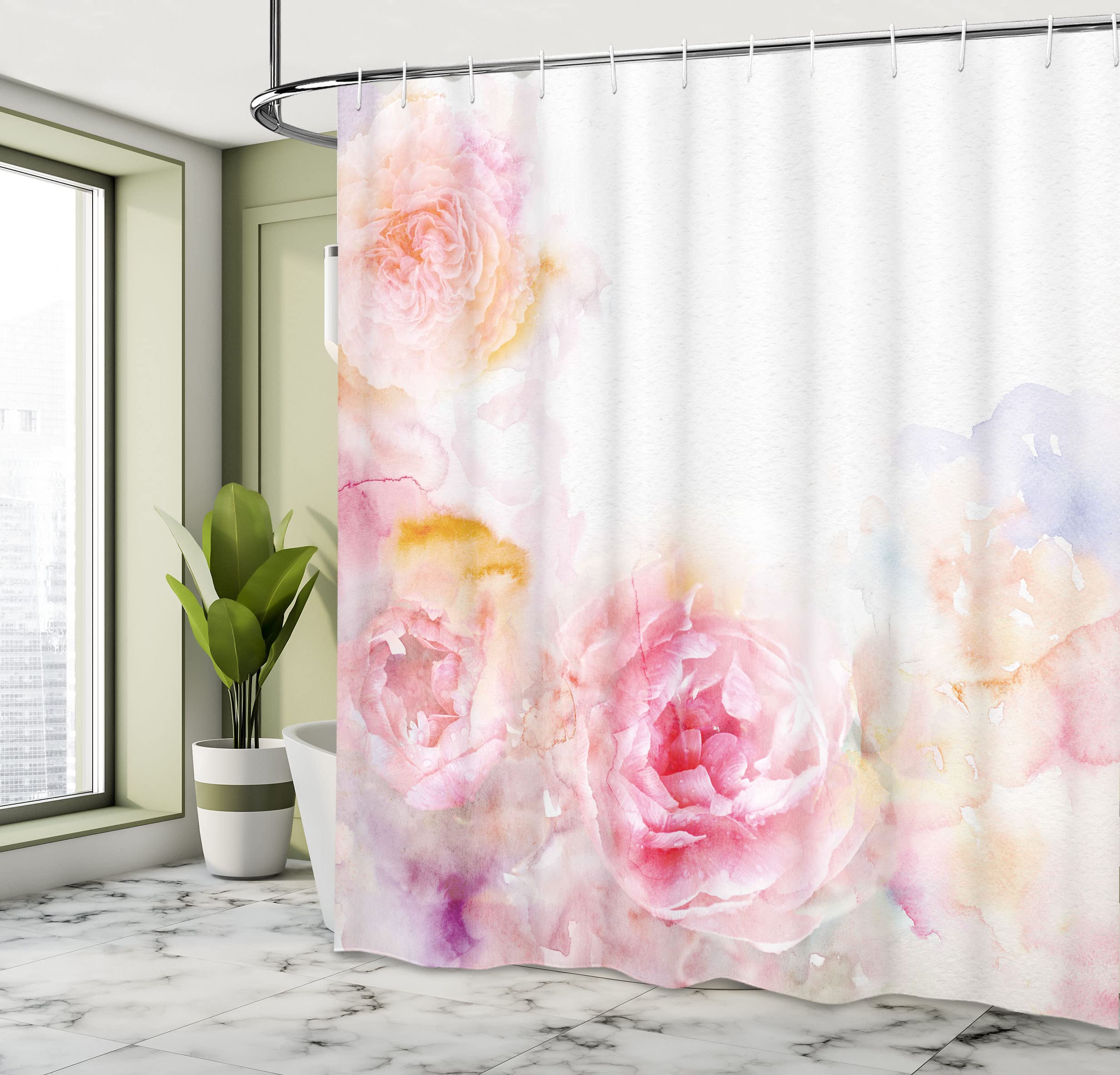 Ambesonne Shabby Flora Shower Curtain, Nature Garden Romantic Victorian Flowers Roses Leaves Image, Cloth Fabric Bathroom Decor