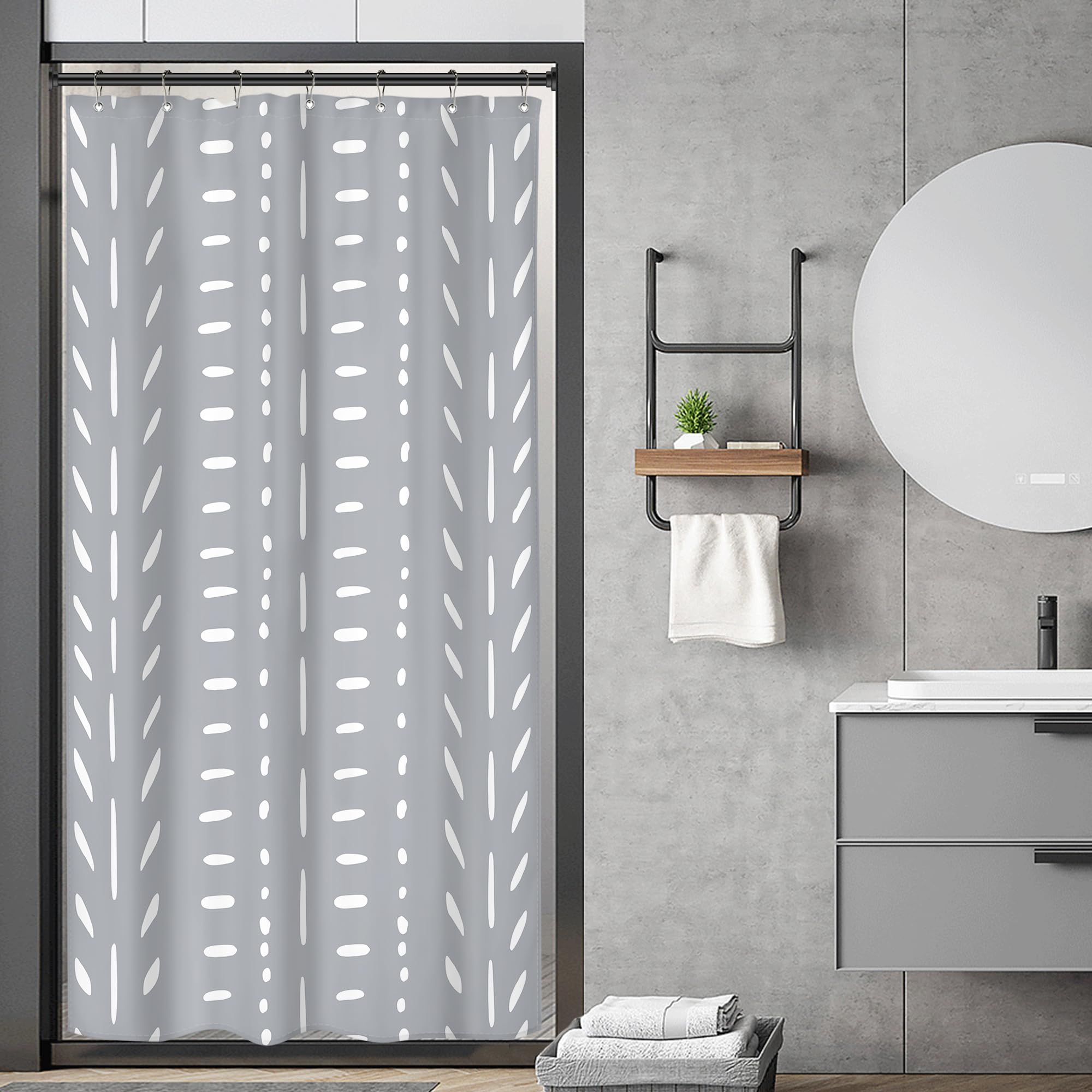 Riyidecor Stall Small Boho Gray Half Size Shower Curtain Chevron Herringbone Striped Geometric 36Wx72H Inch Single Narrow Tiny W