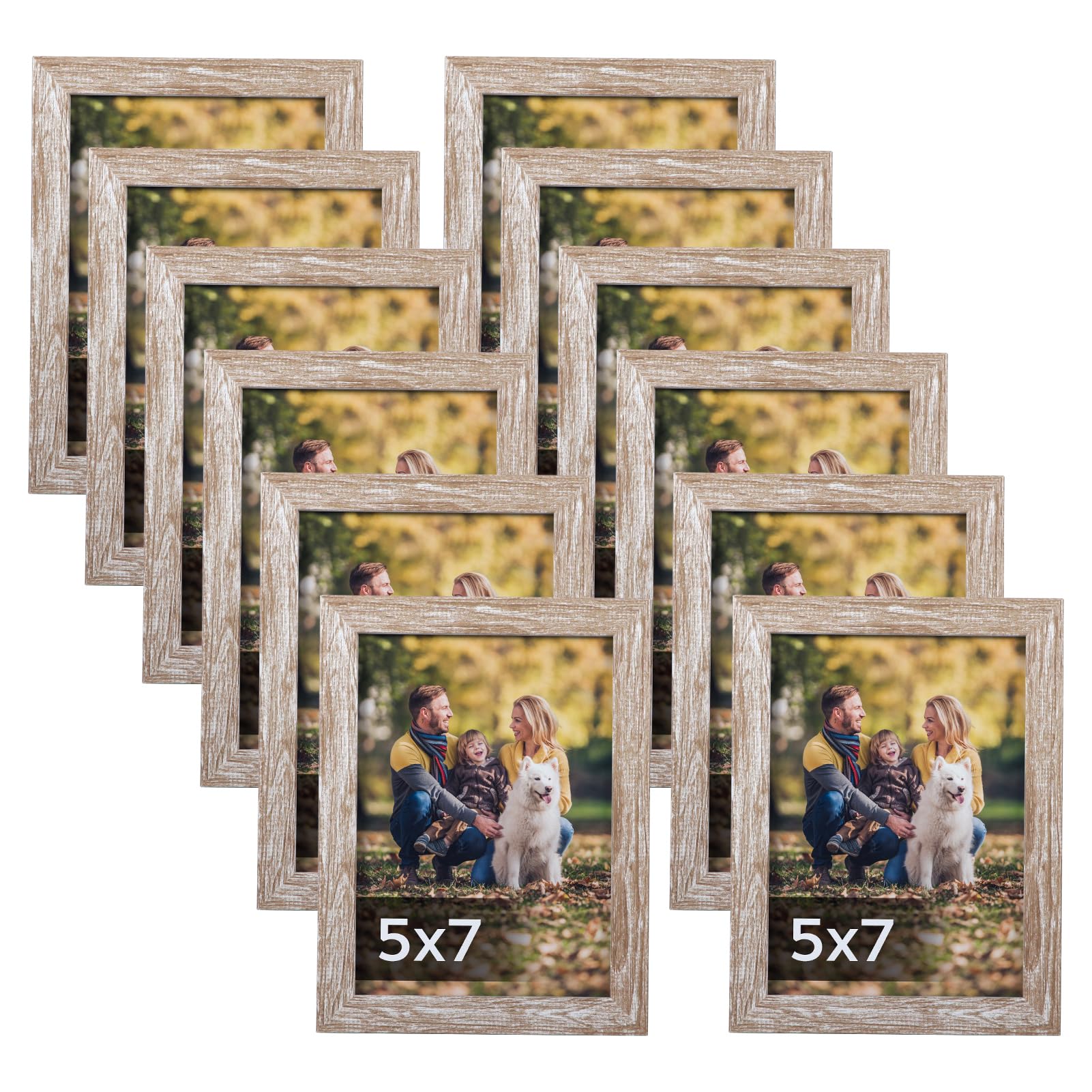 Lyeasw Rustic 5x7 Picture Frame Set of 12, Multi Woodgrain Farmhouse Photo Frames for Wall or Tabletop, Beige