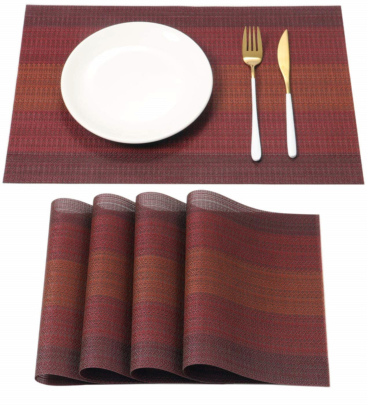 Heloho Halloween Christmas Red Placemats Set Of 4 Kitchen Table Mats Washable Placemats Crossweave Woven Vinyl Placemat For Dini