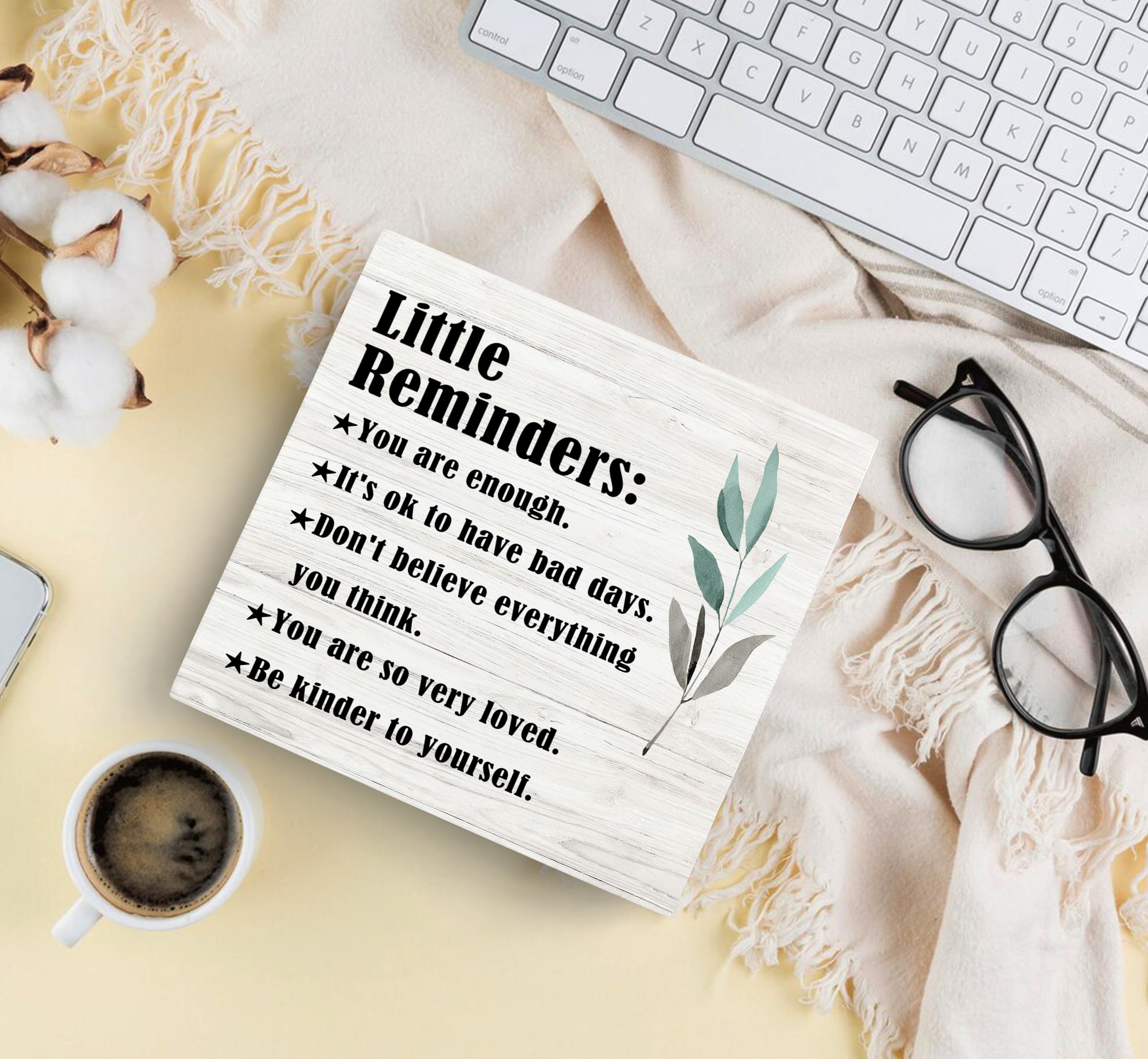 SRADMO Inspirational Little Reminders Wood Box Sign Desk Decor 8x8, Inspirational Desk Decor, College Motivational Positive Affi