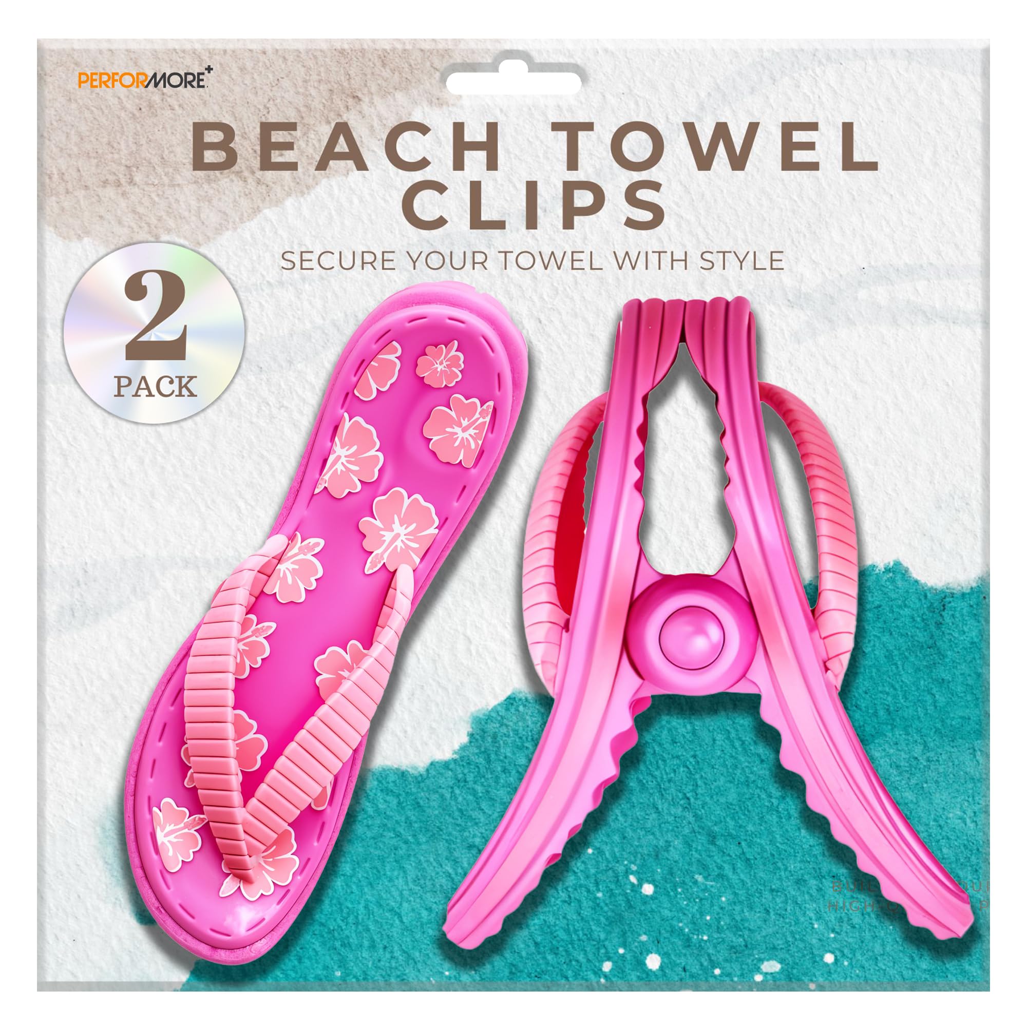 PERFORMORE Flip Flop Beach Towel Clips (Pink)  Set of 2  Portable Towel Holder Clips  Secure Clips for Beach Chairs Deck Patio Pool Boat Cruise Lounge Chair Accessories