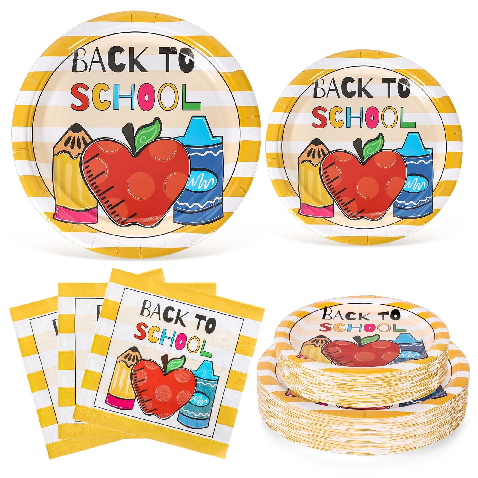 Jarthenaamcs 72Pcs Back To School Tableware Set Cartoon Apples Pencils Dinnerware Set School Season Paper Plates And Napkins For