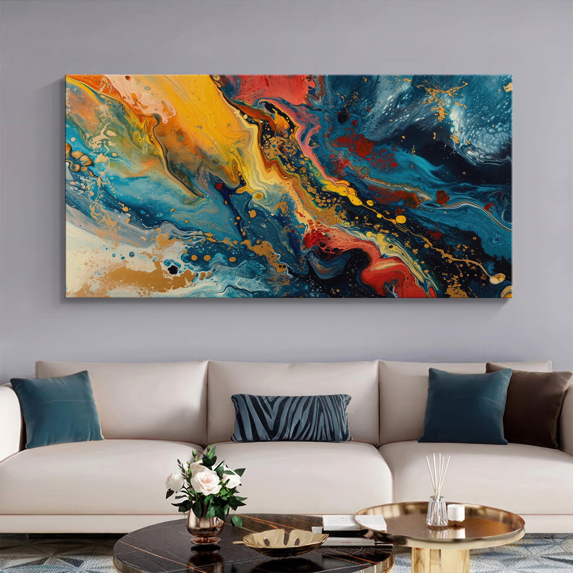 999Store Abstract Fluid Color Canvas Painting - 24X48 Inches Framed Art Print, Perfect For Contemporary And Modern Home Decor (F
