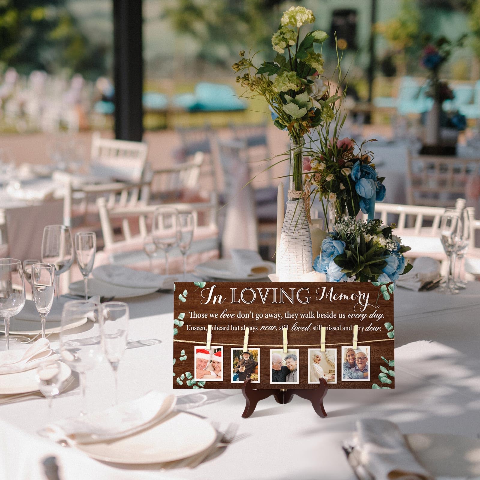 RattanView Wood Memory Table Sign 16 x 8 Inch in Loving Memory Wedding Sign with 5 Clips Wedding Decor for Ceremony and Receptio