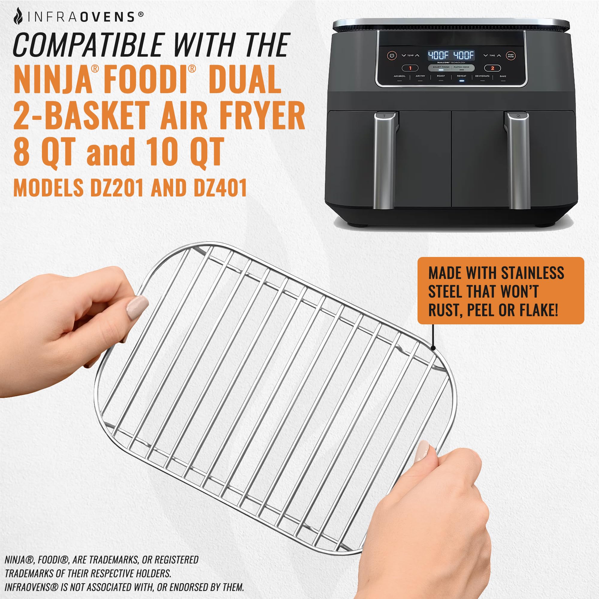 Accessories For Ninja Air Fryer 2 Basket 8 Qt Dz201 & 10 Qt Dz401, Reusable Sheets Liners And Rack For Foodi Dual Zone Double Ai