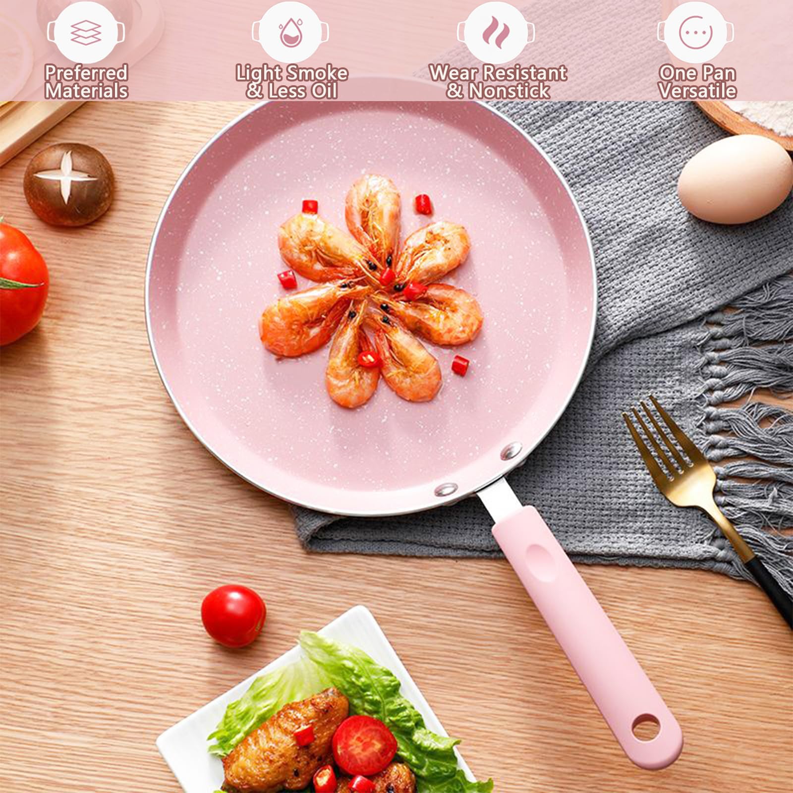 JUSTUP Nonstick Frying Pan Set,3 Piece Pots and Pans Set Nonstick,Pink Kitchen Cookware Sets with Non Stick Pan Coating,10 Inch,