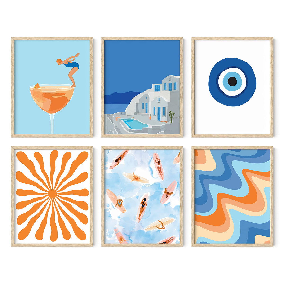 Haus And Hues Seascape Posters Gallery Wall Art Set Of 6 - Beach Wall Art, Evil Eye Wall Decor, Travel Pictures For Wall, Califo