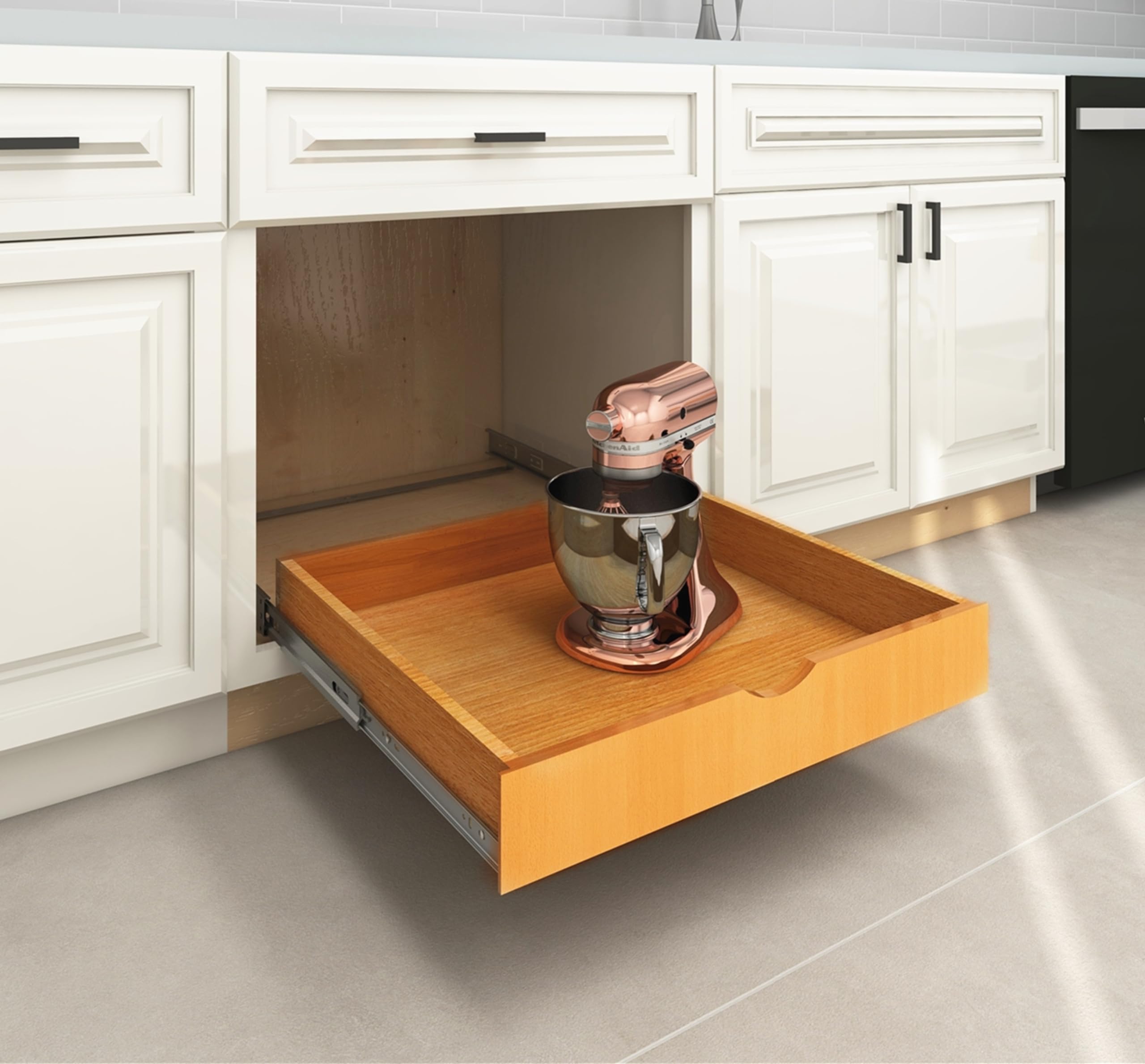 Wooden Utensil drawer Organizer Fully Assembled Pullout Under Cabinet Sliding Shelf Base Kitchen Bathroom Vanity Under Sink Pot
