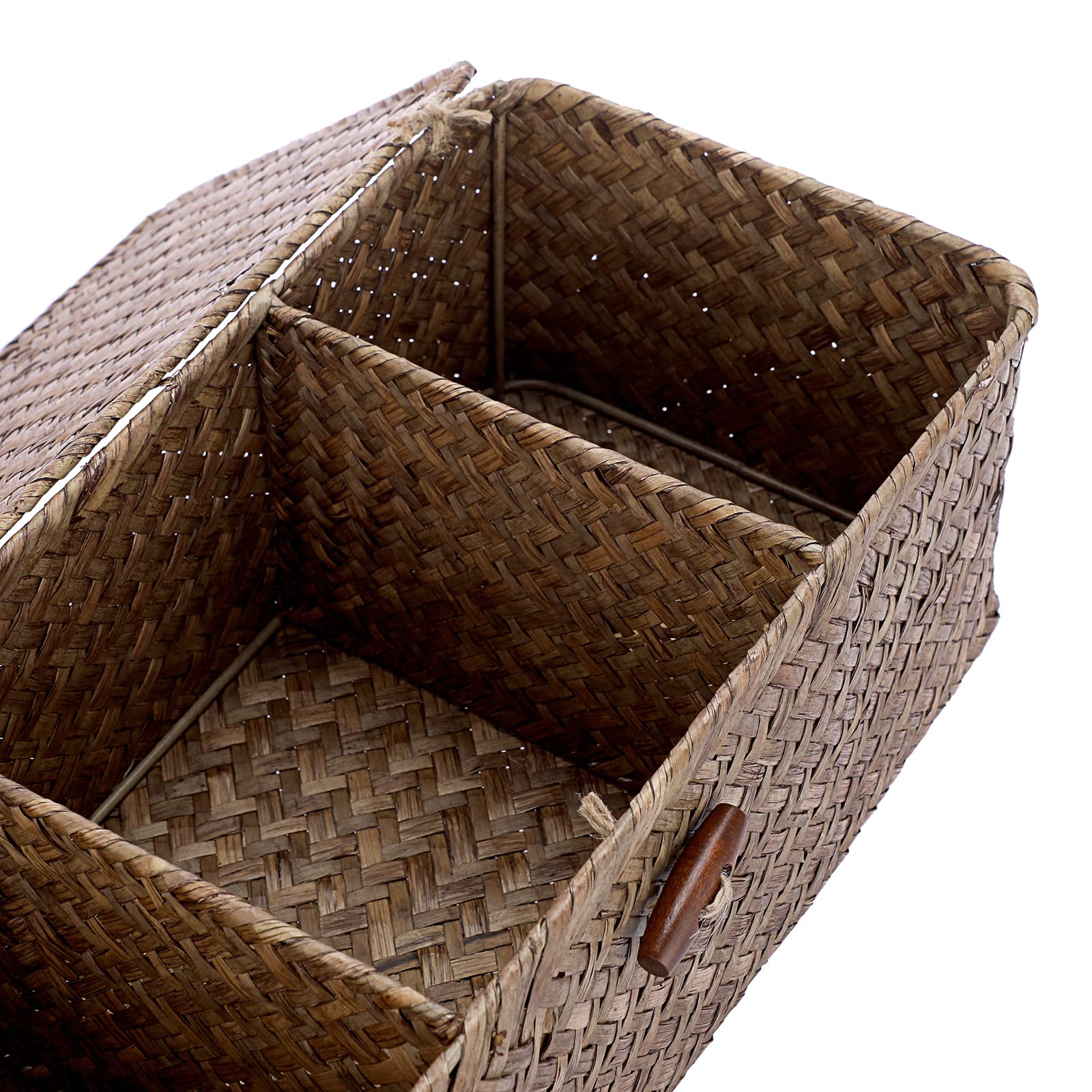 Hipiwe Storage Basket With Lid 3 Compartment Toilet Tank Toilet Paper Basket Holder Handwoven Wicker Basket Home Organizer Bin F
