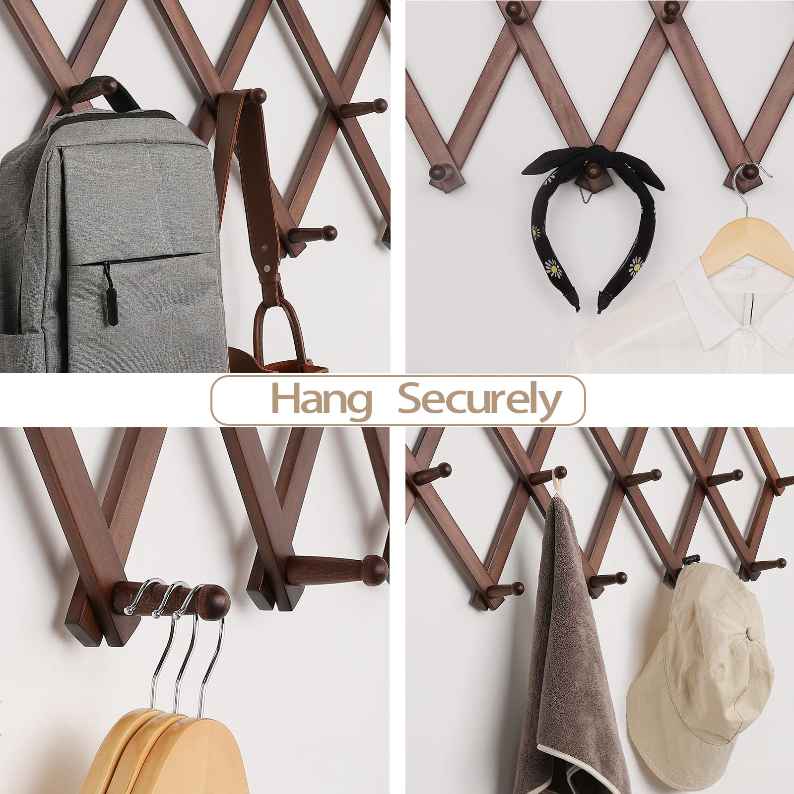 Scunda Hat Rack For Wall, Expandable Wall Hat Holder With 16 Hooks, 16-Inch Wooden Wall Hat Rack For Hat, Baseball Caps,Cowboy H