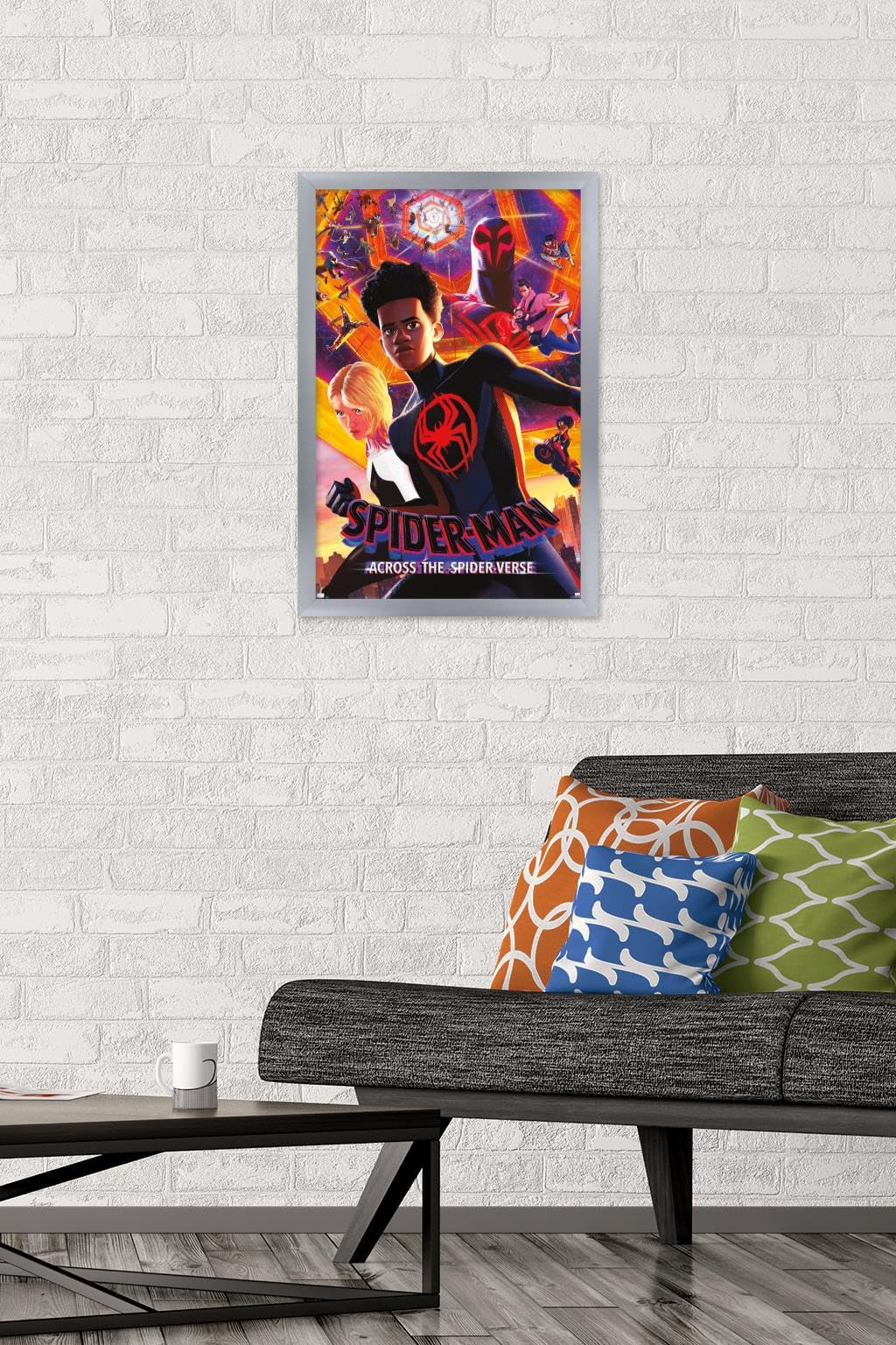 Trends International Marvel Spider-Man: Across The Spider-Verse - Group One Sheet Wall Poster, 14.72'' X 22.37'', Silver Framed