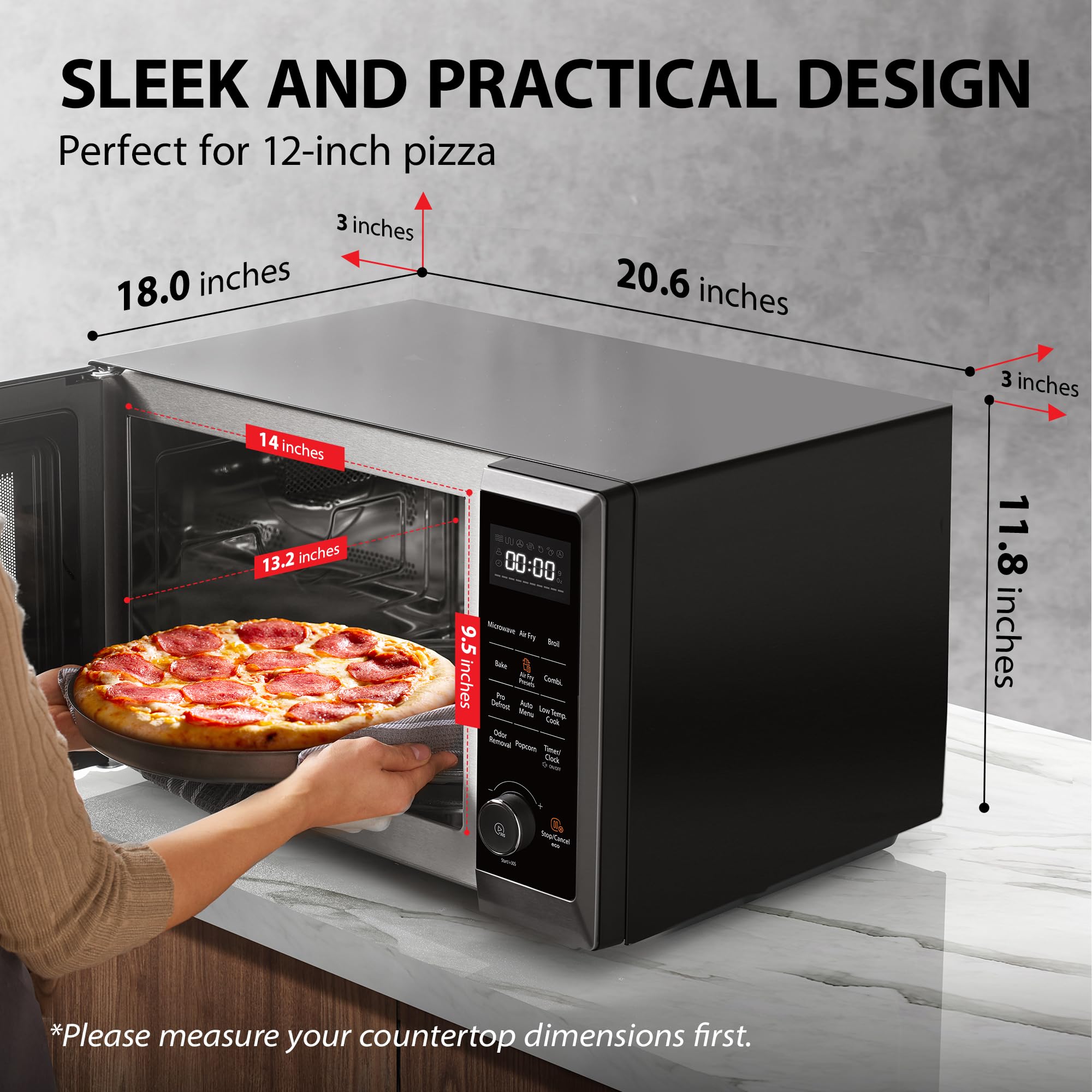 TOSHIBA Air Fryer Combo 8-in-1 Countertop Microwave Oven, with Convection, Broil, Odor Removal Mode, 12.4 Position Memory Turnta