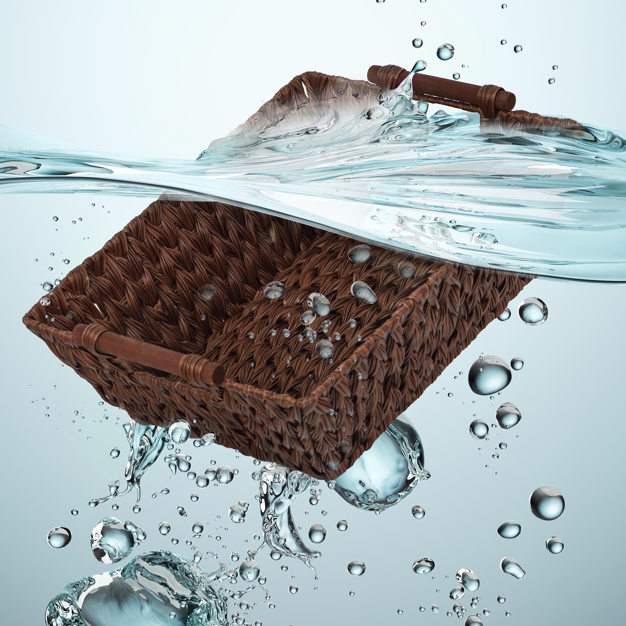 GRANNY SAYS Wicker Storage Baskets  Storage Baskets for Shelves  Trapezoid Wicker Baskets with Handles  Woven Baskets for Organizing  Brown  2-Pack
