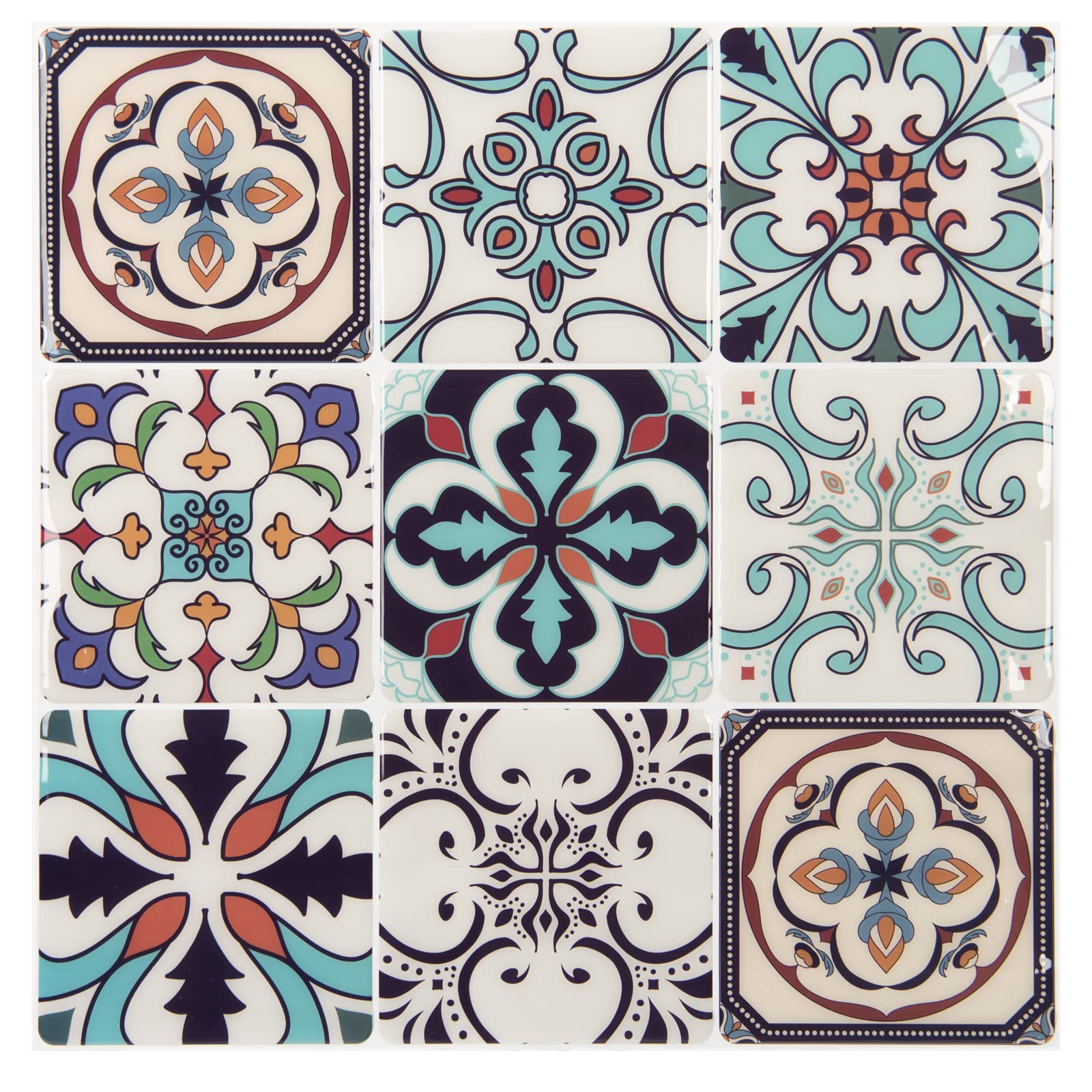 LONGKING Peel and Stick Backsplash Tile Stickers, Maximum Blue Green Tile for Kitchen, Stick on Wall Tiles (10 Sheets)