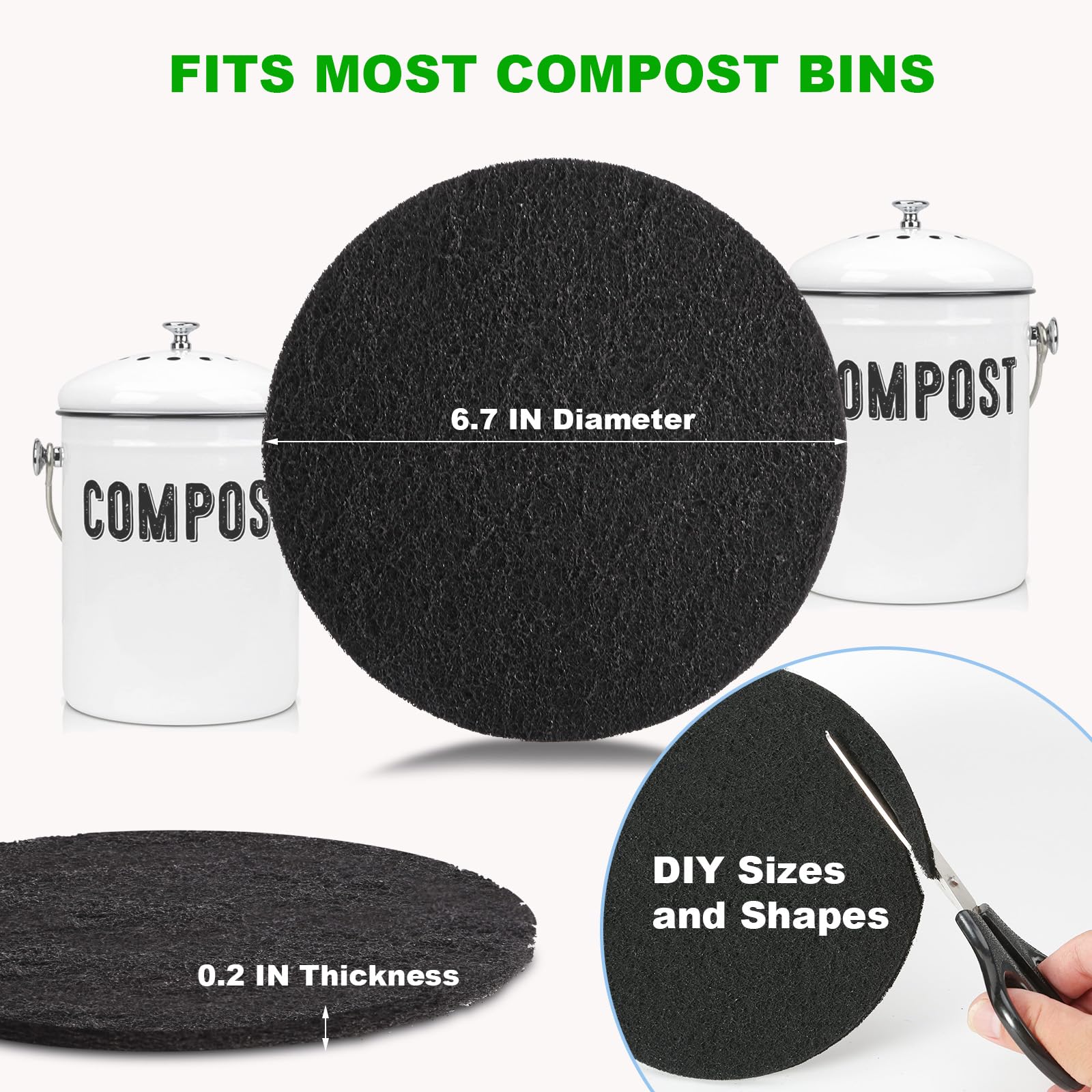 Charcoal Filters For Kitchen Compost Bin, 6 Pack Filters For Compost Pails Countertop Bin Replacement, Activated Charcoal Home B