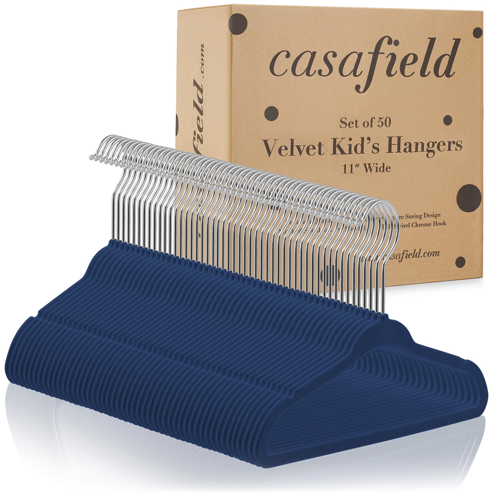 Casafield 50 Velvet Baby Hangers - 11'' Size For Infant & Toddler Clothes - Royal Blue