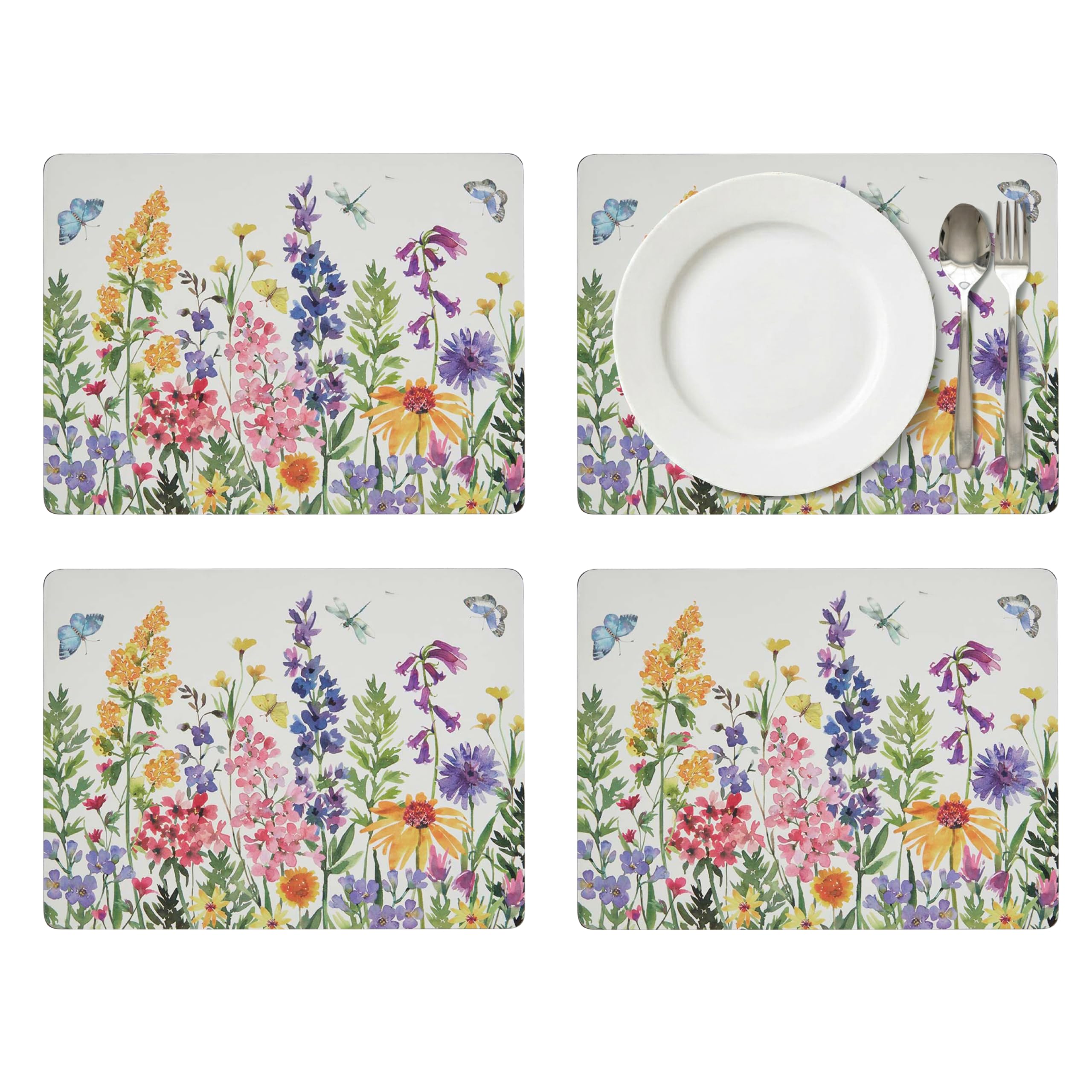 Pimpernel Wildflowers Placemats, Set of 4-15.8 x 11.7 Floral Butterfly Heat Resistant Table Mats, 5mm Thick Board with Cork Back